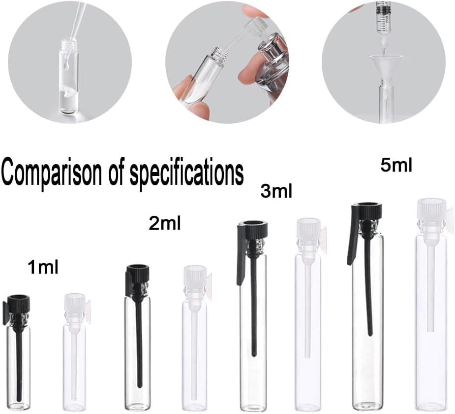 20Pcs 1Ml Empty Perfume Sample Bottles Essential Oil Test Tube Bottle Mini Glass Refillable Sample Vial Containers for Aromatherapy, Fragrance and Liquid - White Cap