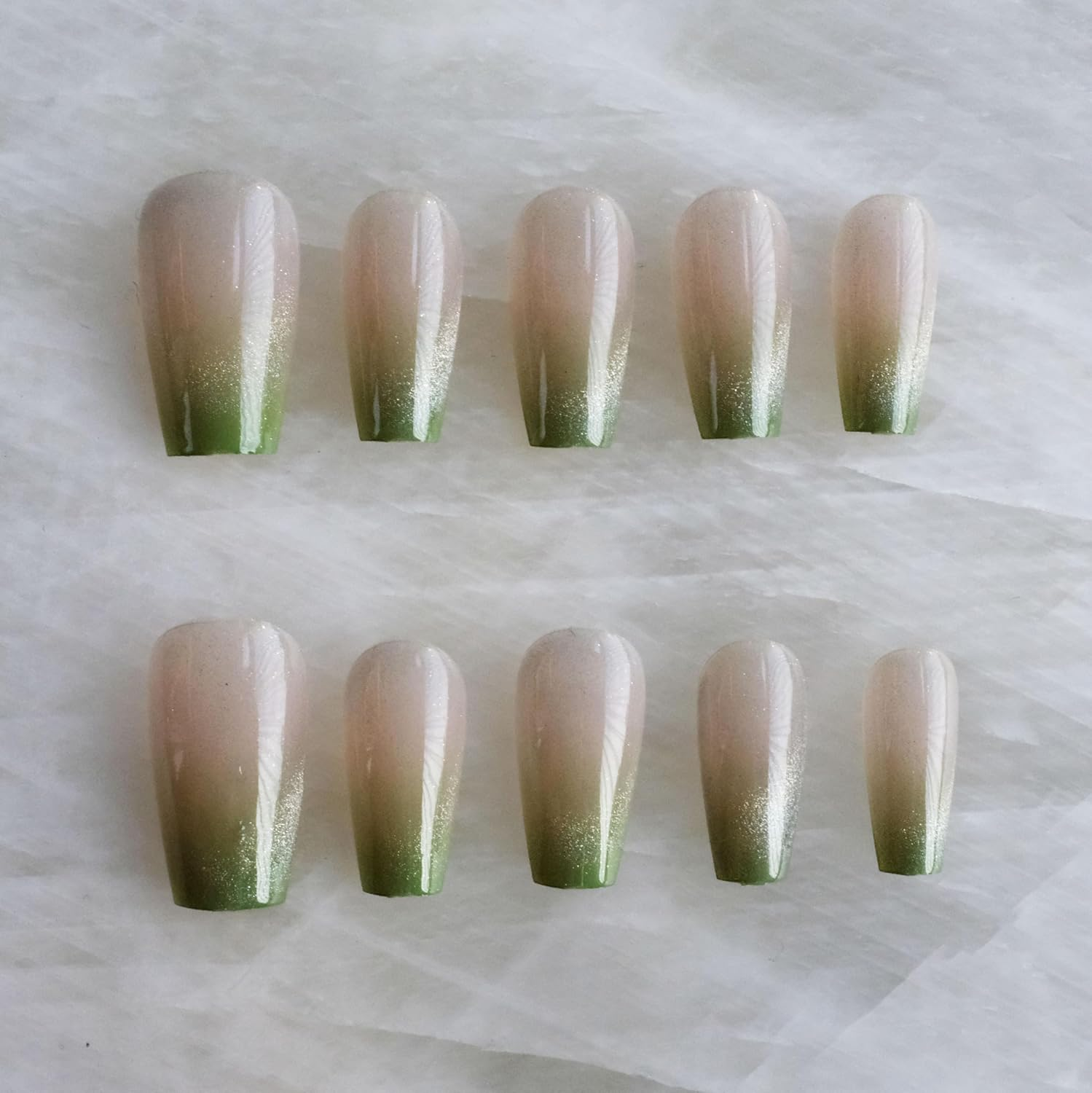 Glossy Cat Eye Ballerina Press-On Acrylic Nails, Coffin Style (Green, M) image number 1