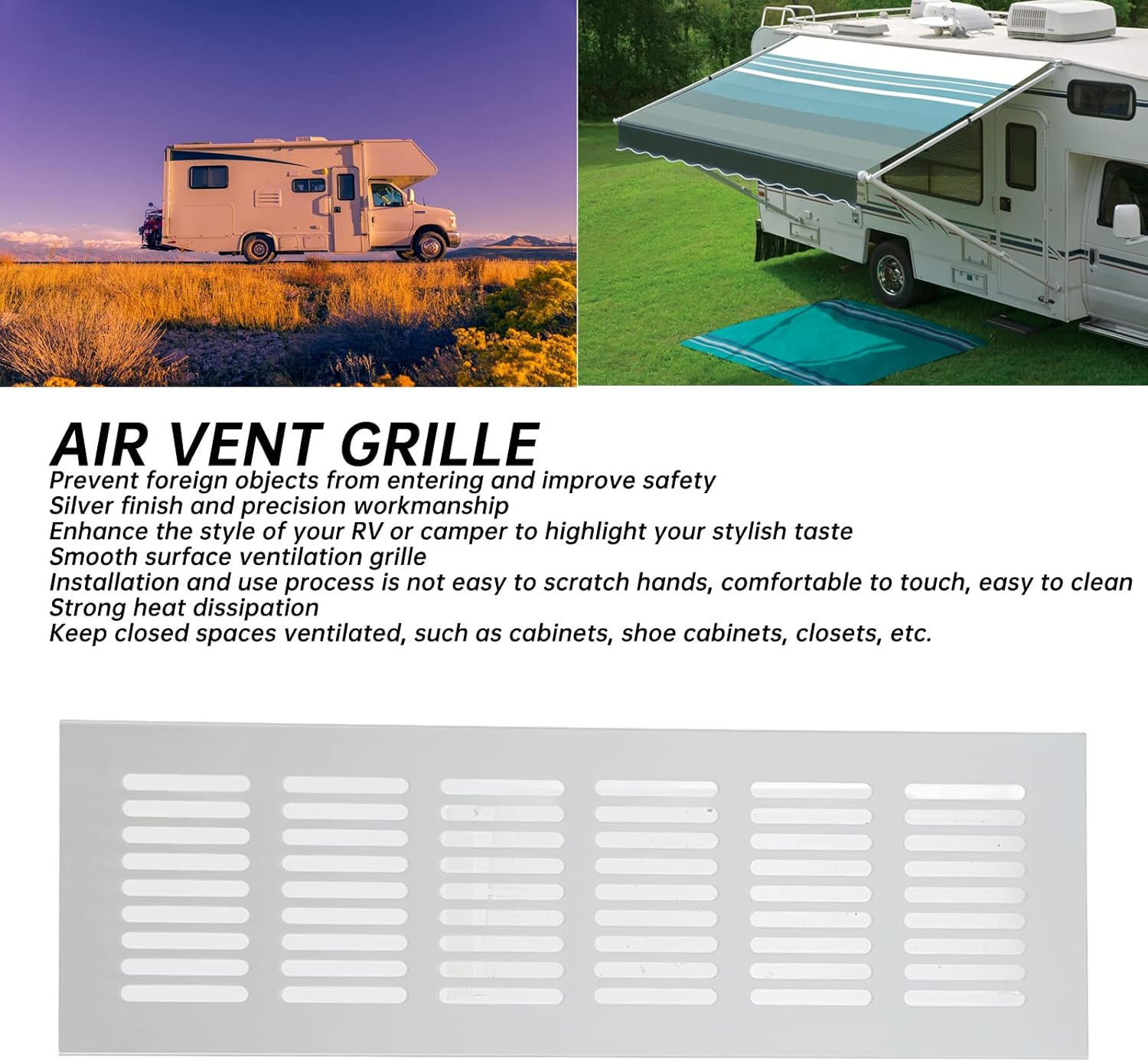 Cabinet Air Vent Grille Silver Rectangle Heat Dissipation Ventilation Grill for Caravan (80 * 250Mm)