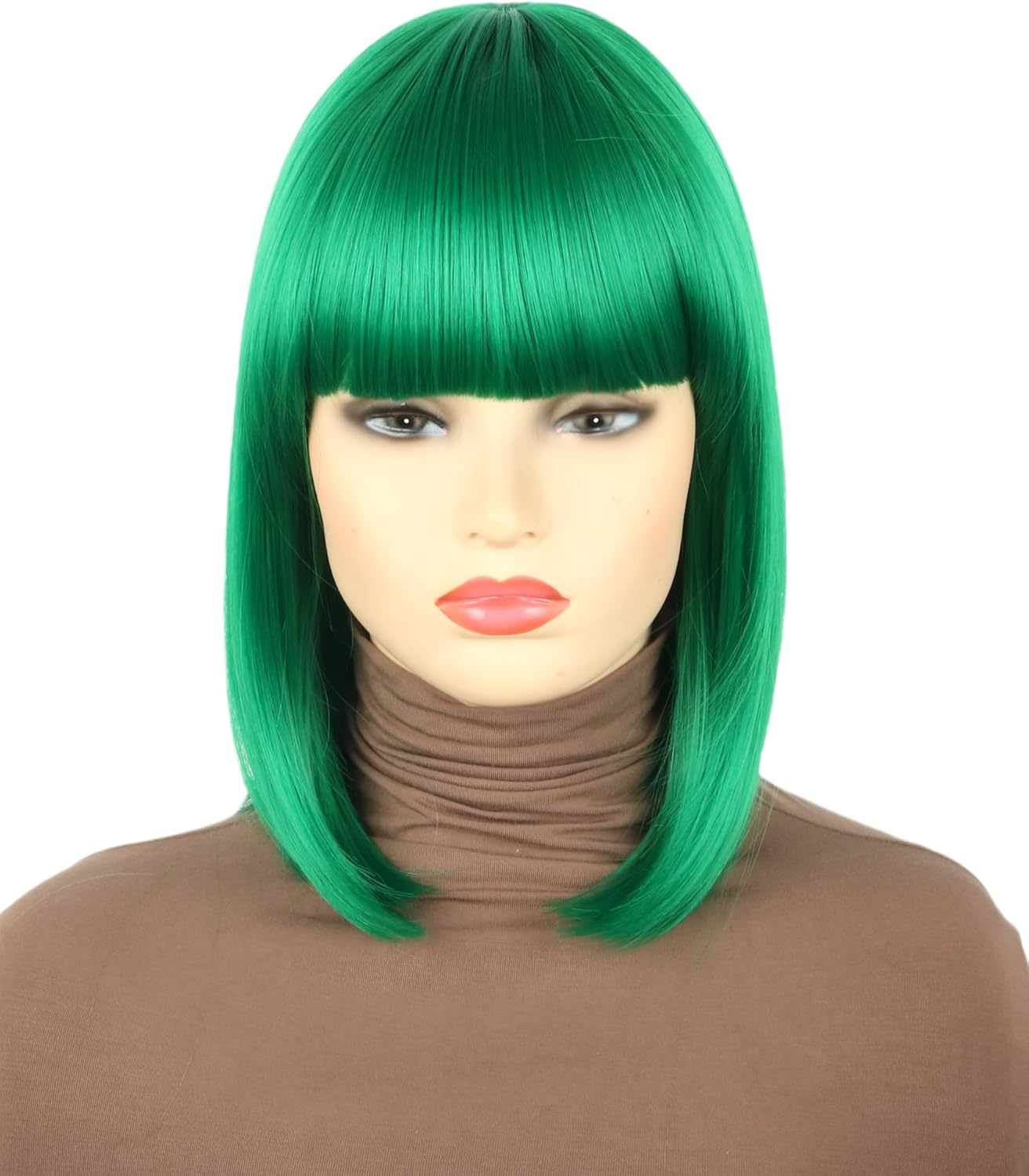 Topcosplay Women'S Short Bob Wig Black Straight Synthetic Wigs with Fringe for Cosplay Daily Carnival Fancy Dress (Green) image number 3