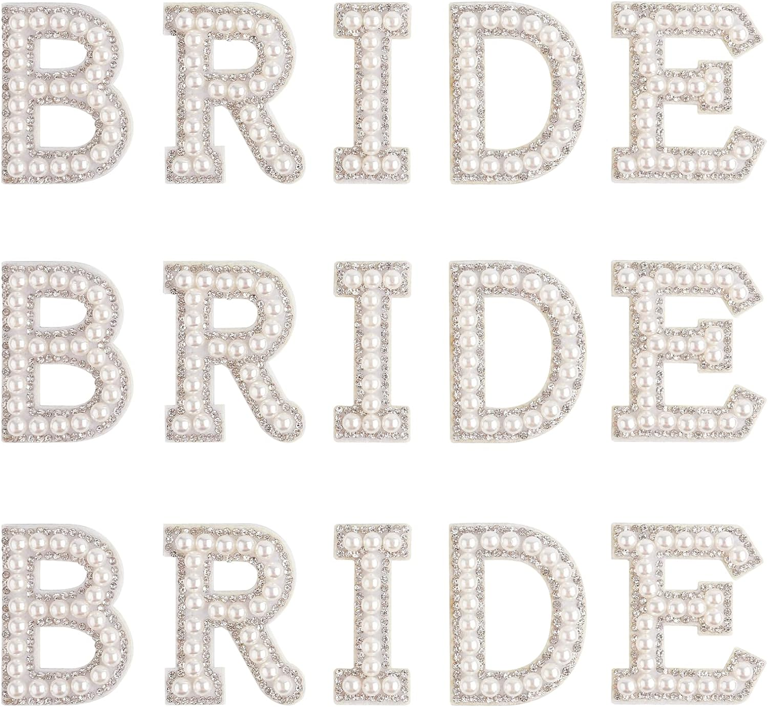 KINBOM 15 Pieces Letter Patches Pearls, Appliques Bridal Pearls Rhinestones Shiny Adhesive Letter Patches for Clothes Hats Shoes DIY Craft Supplies