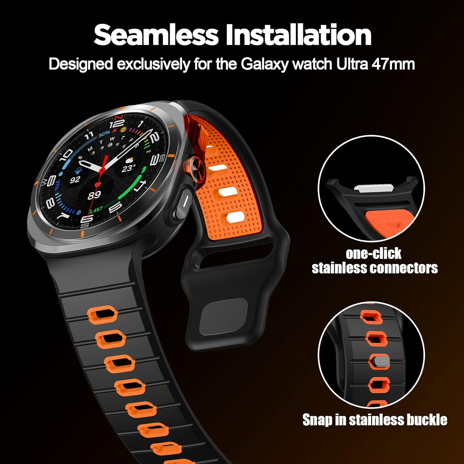 Compatible with Samsung Galaxy Watch Ultra Band 47 Mm Silicone Strap for Galaxy Ultra Watch Bracelets 2025 2024 - Black image number 3