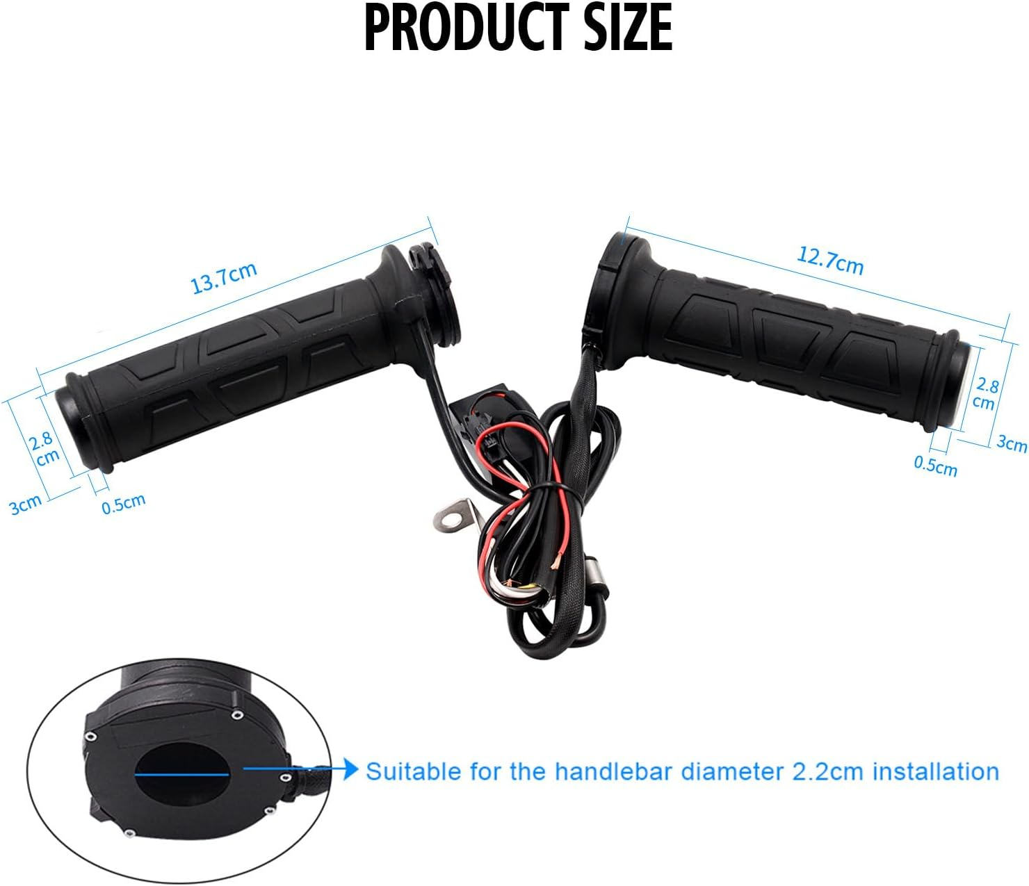 B-Qtech Motorcycle Heated Hand Grips, Universal 22Mm (7/8") Electric Handlebar Grip, Smart 3 Level Temperature Control, Hand Grip for Motorcycle/Bike/Atv in Winter