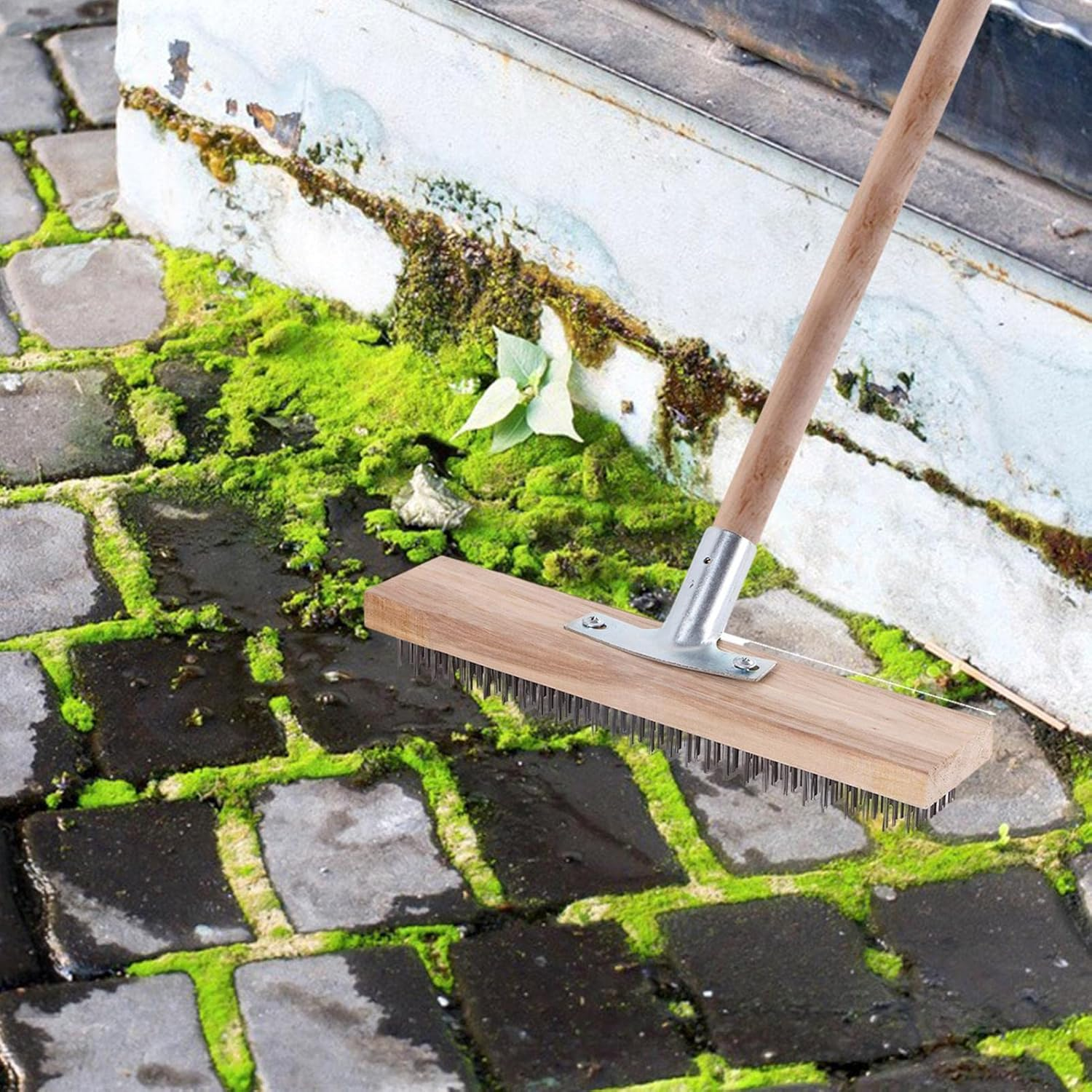 Wire Broom - Stainless Steel Wire Broom Brush, Wire Brush for Cleaning | 30Cm Heavy Duty Floor Brush with Wooden Handle, Easy to Install Thickened Wire Broom Brush