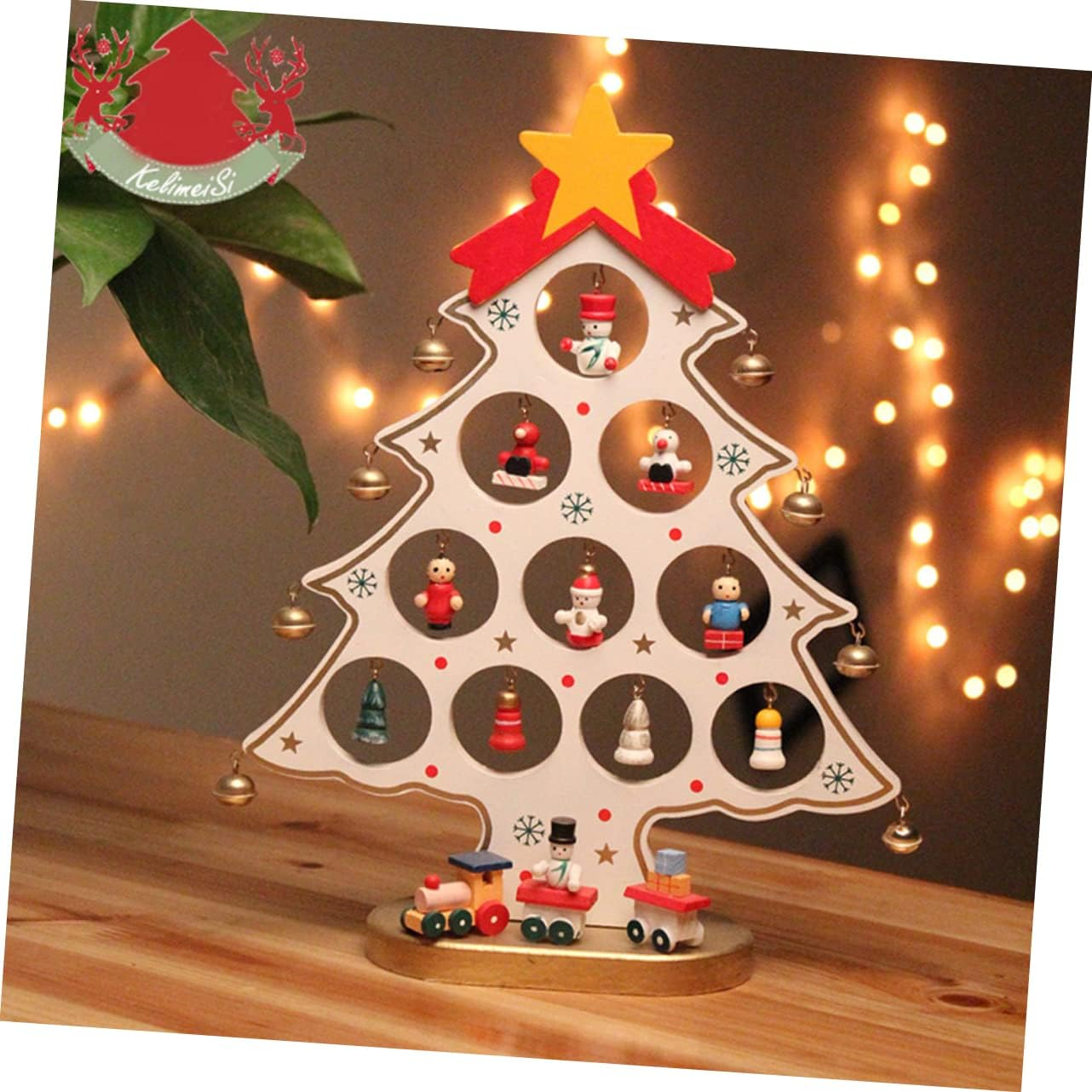 Outanaya Cartoon Wooden Christmas Tree Decoration by Mini Christmas Ornament for Home Red Table Desk Decor Christmas image number 2