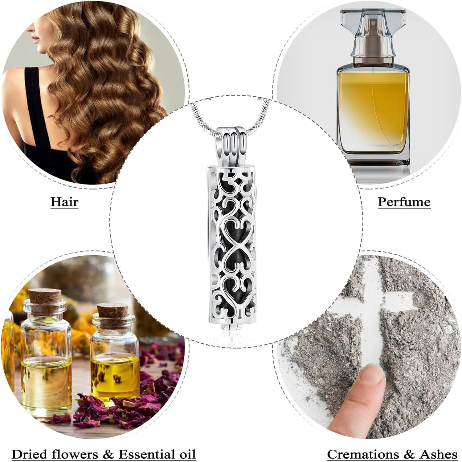 Cylinder Cremation Necklace for Pet Ashes, Black Urn Necklace for Dog/Cat Pet, Stainless Steel Keepsake Jewelry Gifts