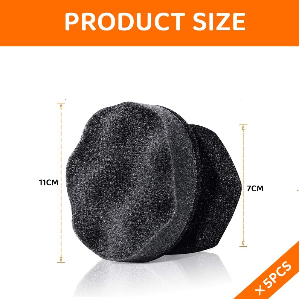 5-Pack Large Tire Dressing Applicator Pads &ndash; Reusable Hex-Grip Foam Sponges for Applying Tire Shine, Durable Tire Cleaning & Polishing Pads for Car Detailing (Black) image number 1