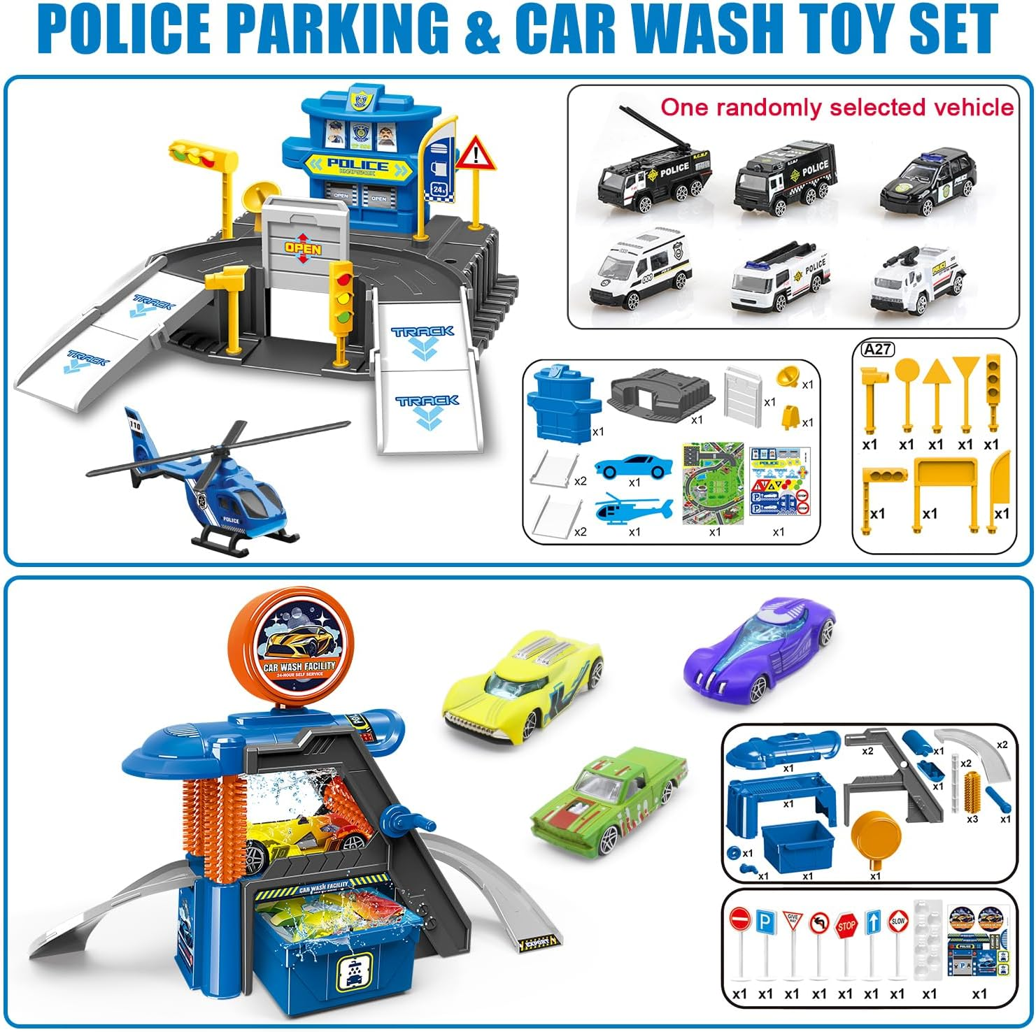 Fistone Parking & Car Wash Toy Playset, with Cars Color Changers Car Wash Toys for Kids image number 1