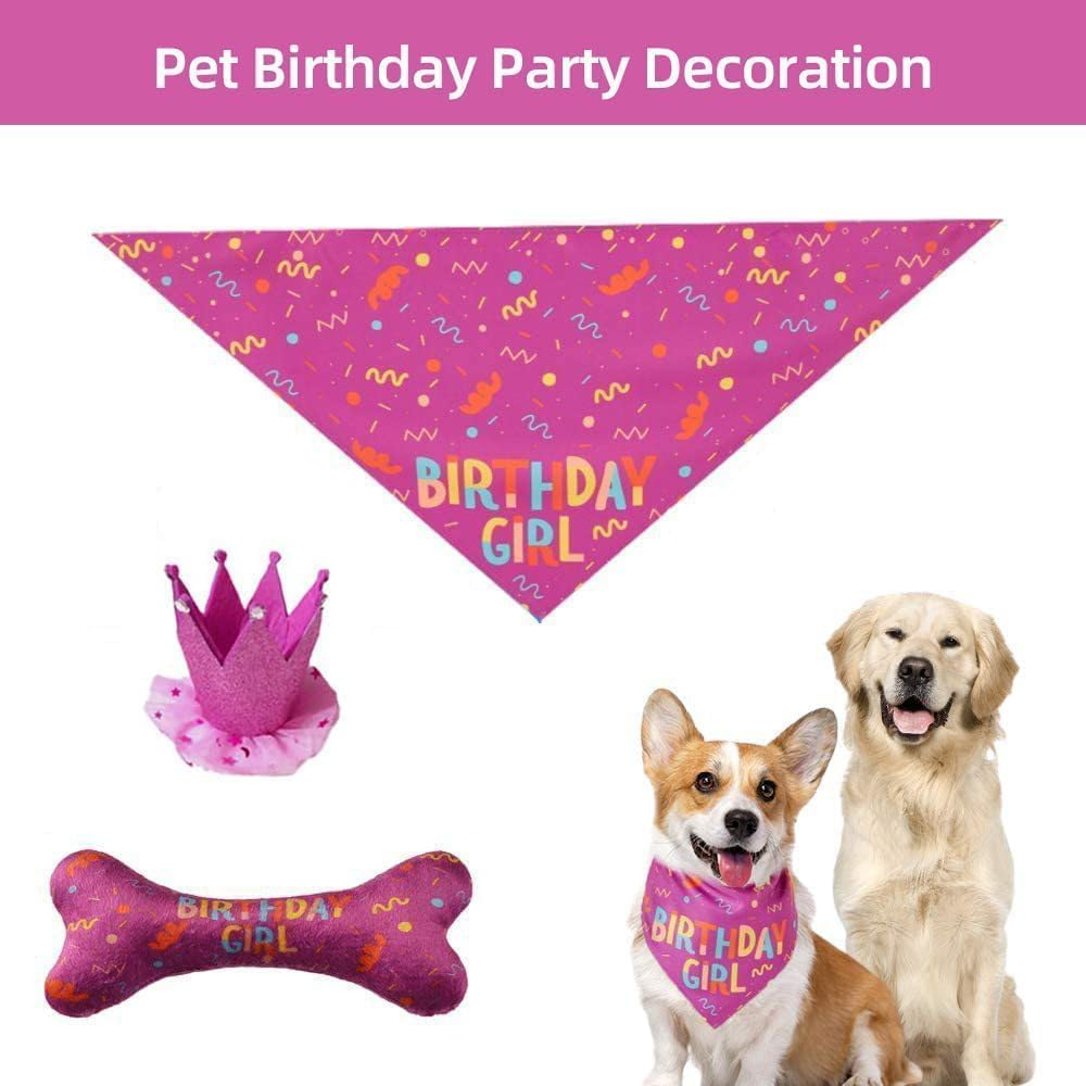 Dog Birthday Gir Bandana Large Dog Birthday Hat Happy Cute Dog Party Set Pet Happy Birthday Party Suppliers Accessories and Pet Decorations (Rose Red)