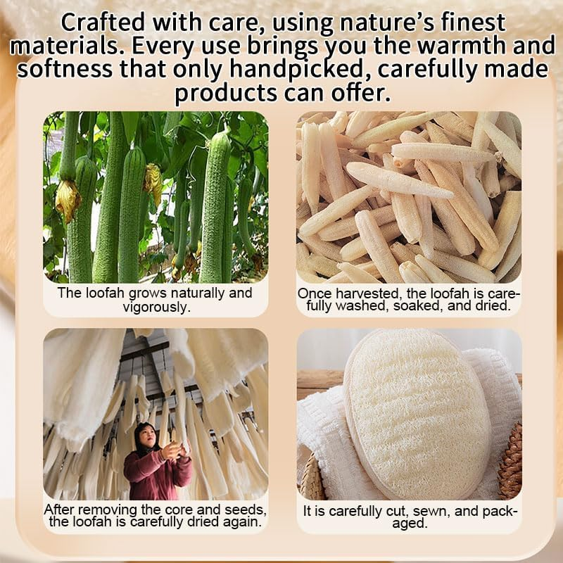 2Pcs Natural Loofah Sponge, Premium Exfoliating Body Scrubber for Women & Men Ideal Shower Scrubber for Body Perfect for Exfoliation, Cleansing, and Gentle Skin Care (White) - White image number 6