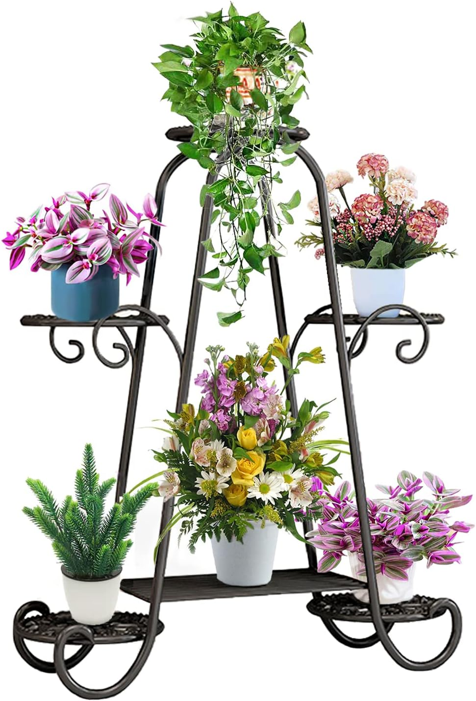 Carolyndesign 6 Tiers Plant Stand for Indoor and Outdoor Metal Plant Storage Shelf Multi-Layer Plant Pot Holder Rack, L31.5 X H29.13 X W8.27''（L80 X H74 X W21Cm) (Black)