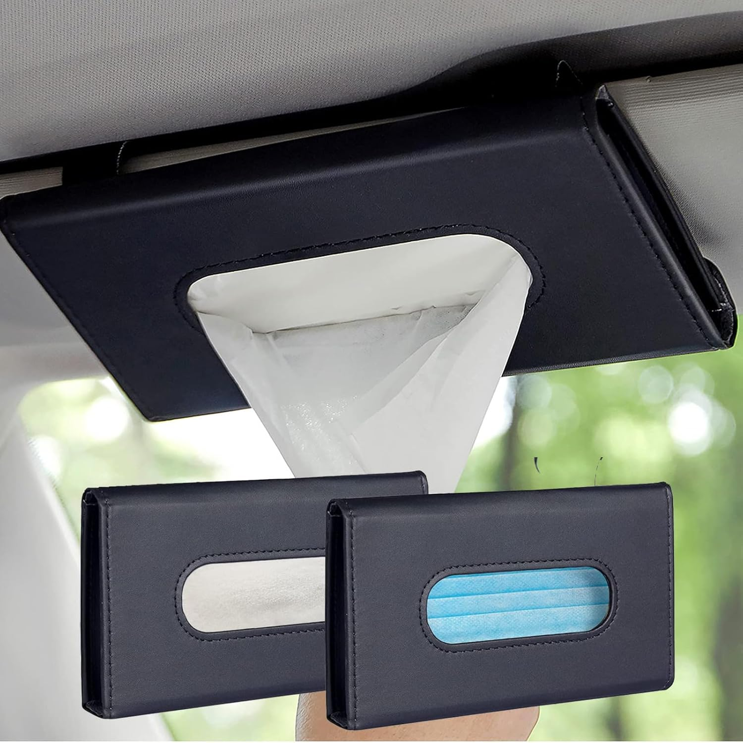 2-Pack Leather Car Tissue Holder, Sun Visor Kleenex Holder Lotion Facial Tissues, Car Napkin Holder for Automotive, SUV, Truck image number 6