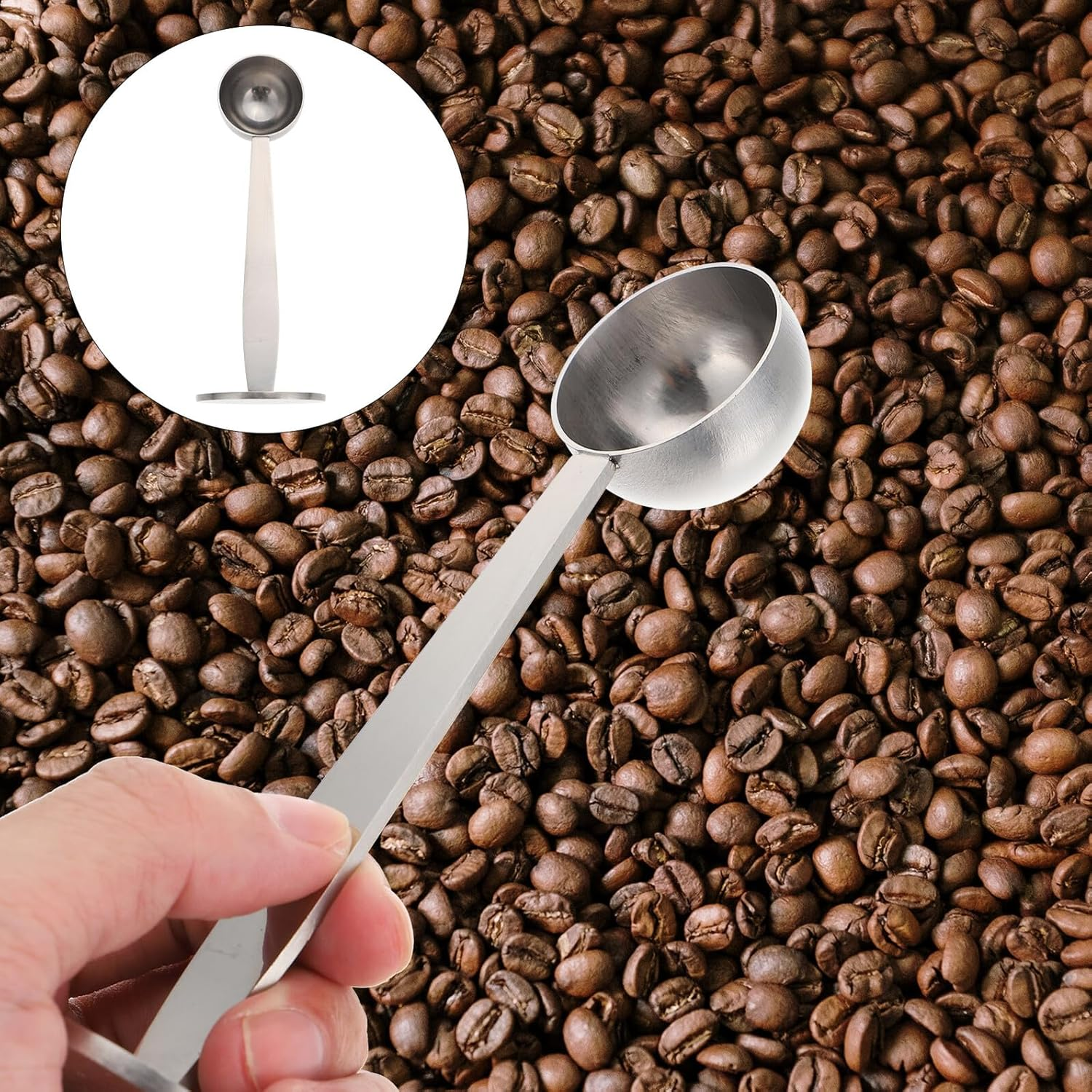JECOMPRIS One Coffee Spoon Tamper Stainless Steel Dual-Head Espresso Press Fresh Ground Coffee Compact Tool Home Cafe image number 4