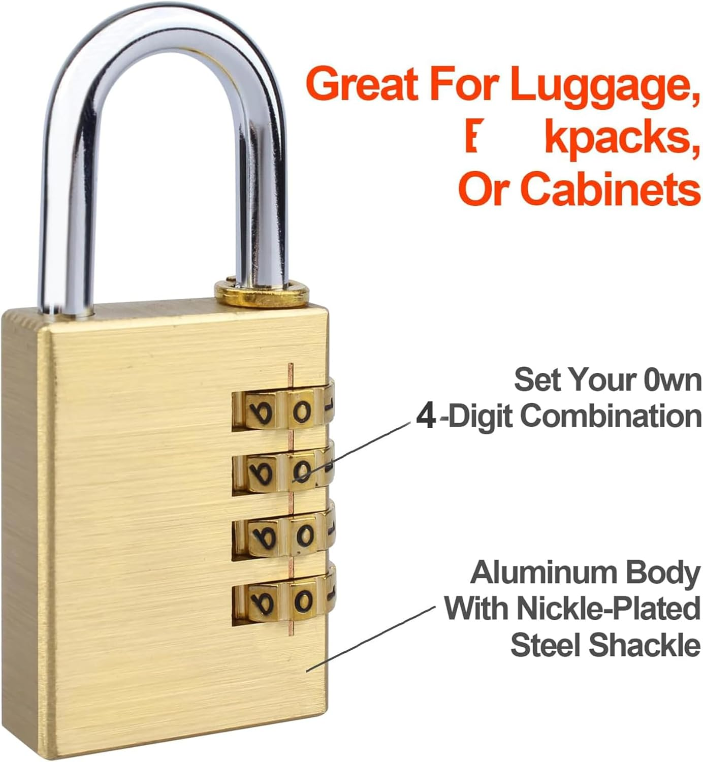 Combination Padlocks, MH MOIHSING Code Lock, Locker Case Copper Stainless Steel Padlock Solid Brass Lock Digit Combination Password Secret Code Digital Locker for Gym Outdoor image number 4