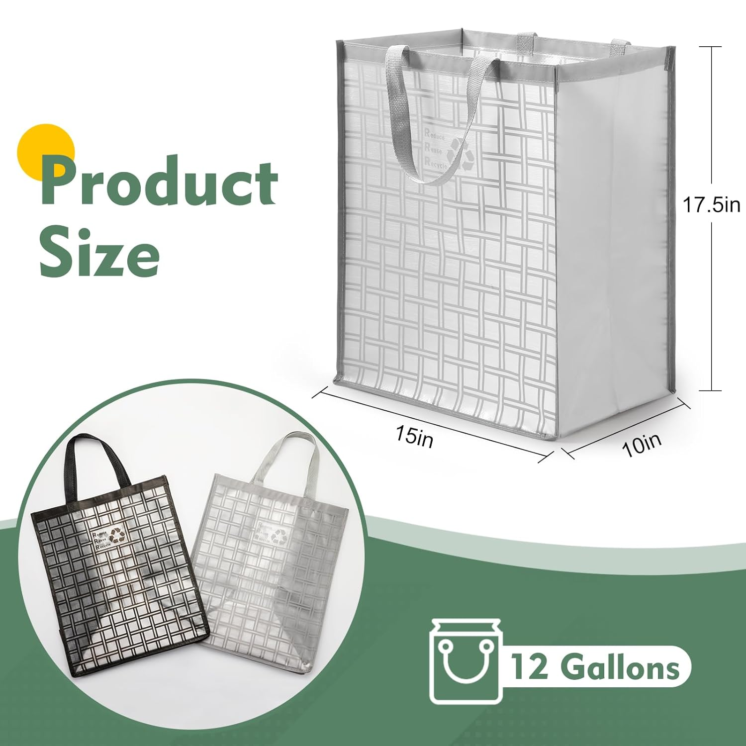 Lily Queen Recycle Bin Bags for Kitchen Home Trash Cans Sorting Bins 12 Gallon Set of 2 - Black  Grey image number 3