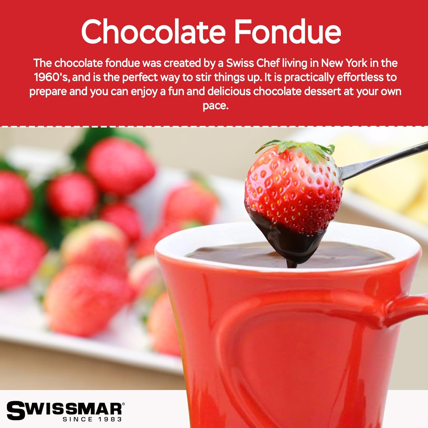 Swissmar F12066 4-Piece Sweetheart Chocolate Fondue Set, Red image number 1
