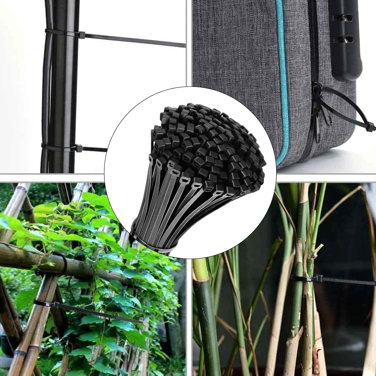 Zip Ties 250PCS Cable Zip Ties Assorted Sizes 4"+ 6"+ 8"+ 10"+ 12" Width 0.16" Cable Ties, Heavy Duty Self-Locking Nylon Black Wire Ties and Clear White Zip Ties for Indoor and Outdoor(Black & White) image number 5