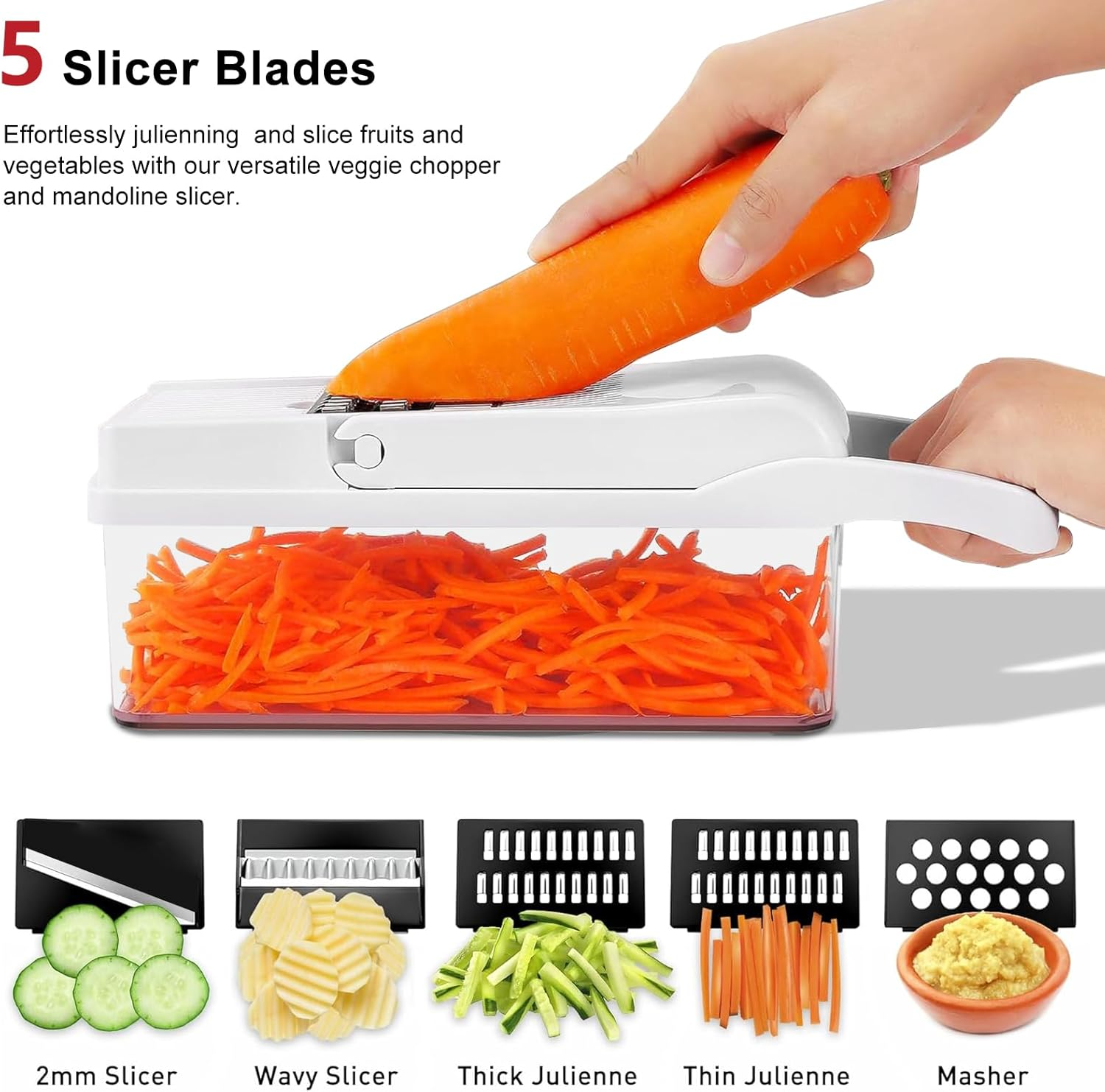 Vegetable Chopper 22 in 1 Multifunction Onion Chopper Dicer, Spiralizer for Veggie Cutter, Mandoline Slicer, Food Chopper with Container, 9 Blades image number 1