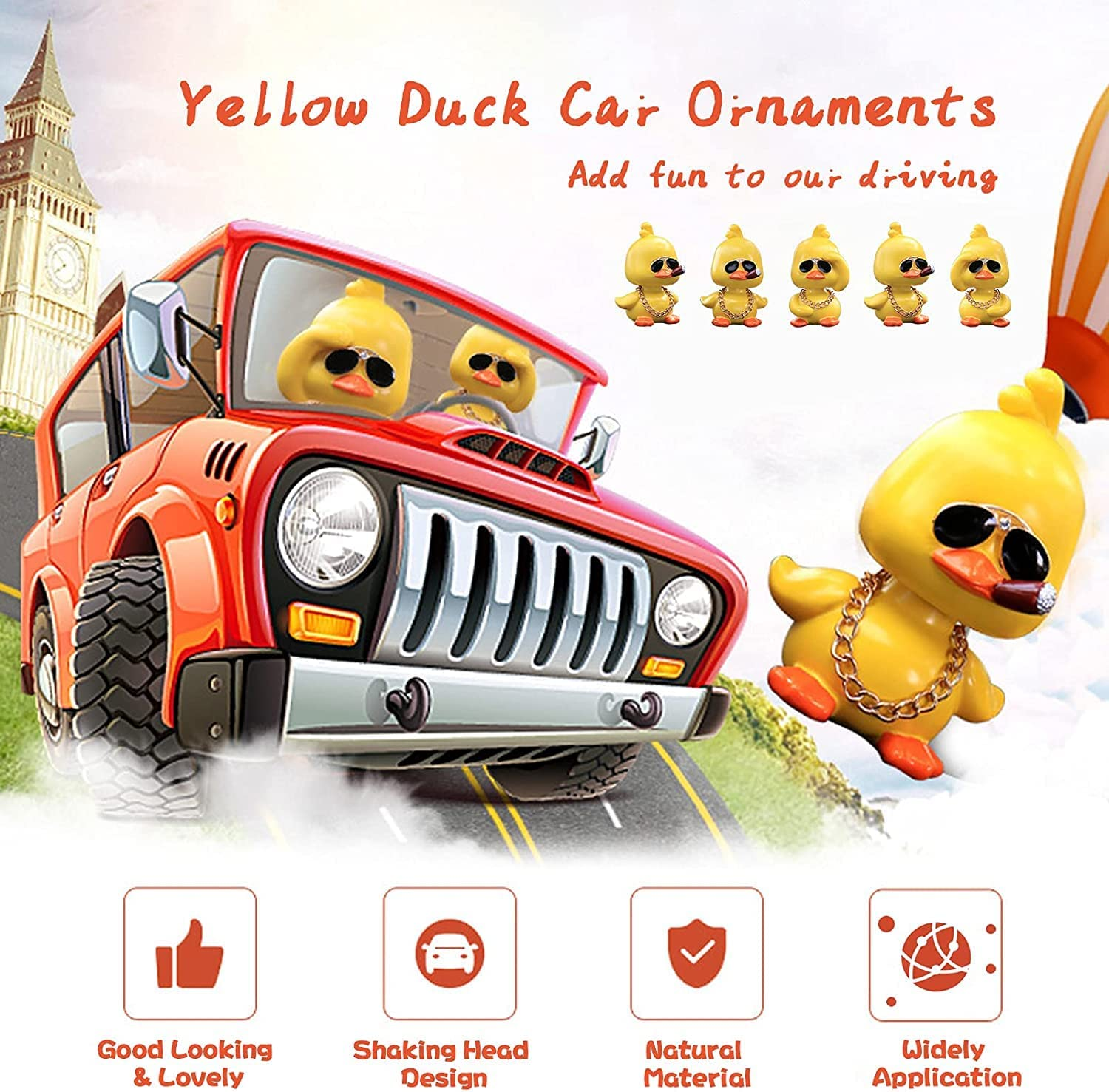 Wonuu Cute Yellow Duck Car Ornaments Cool Duck Car Dashboard Decorations Shaking Head Doll image number 3