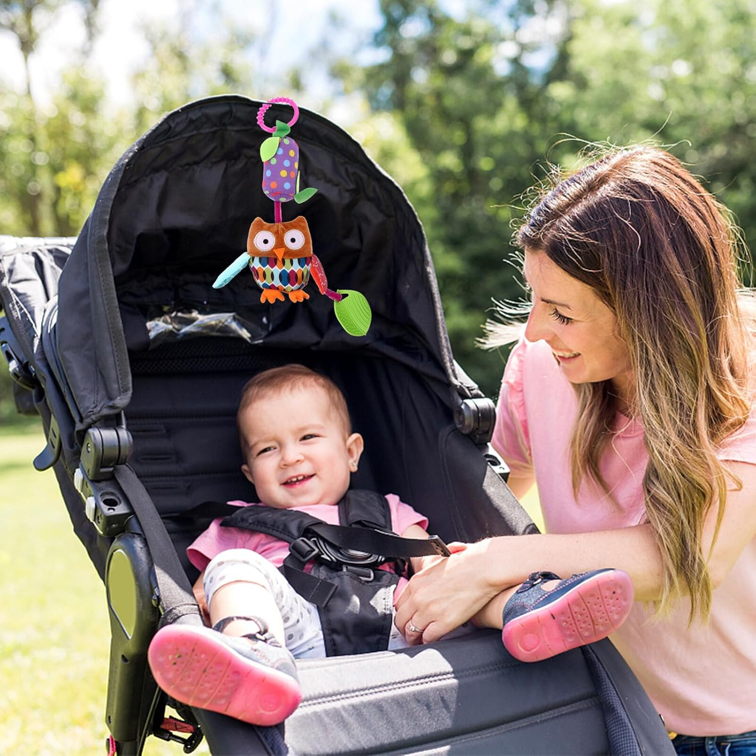 4Pcs Stroller Hanging Cartoon Bell with Sensory Rattles for Cribs and Prams Comfortable Material for Development and Hand-Eye Coordination image number 4