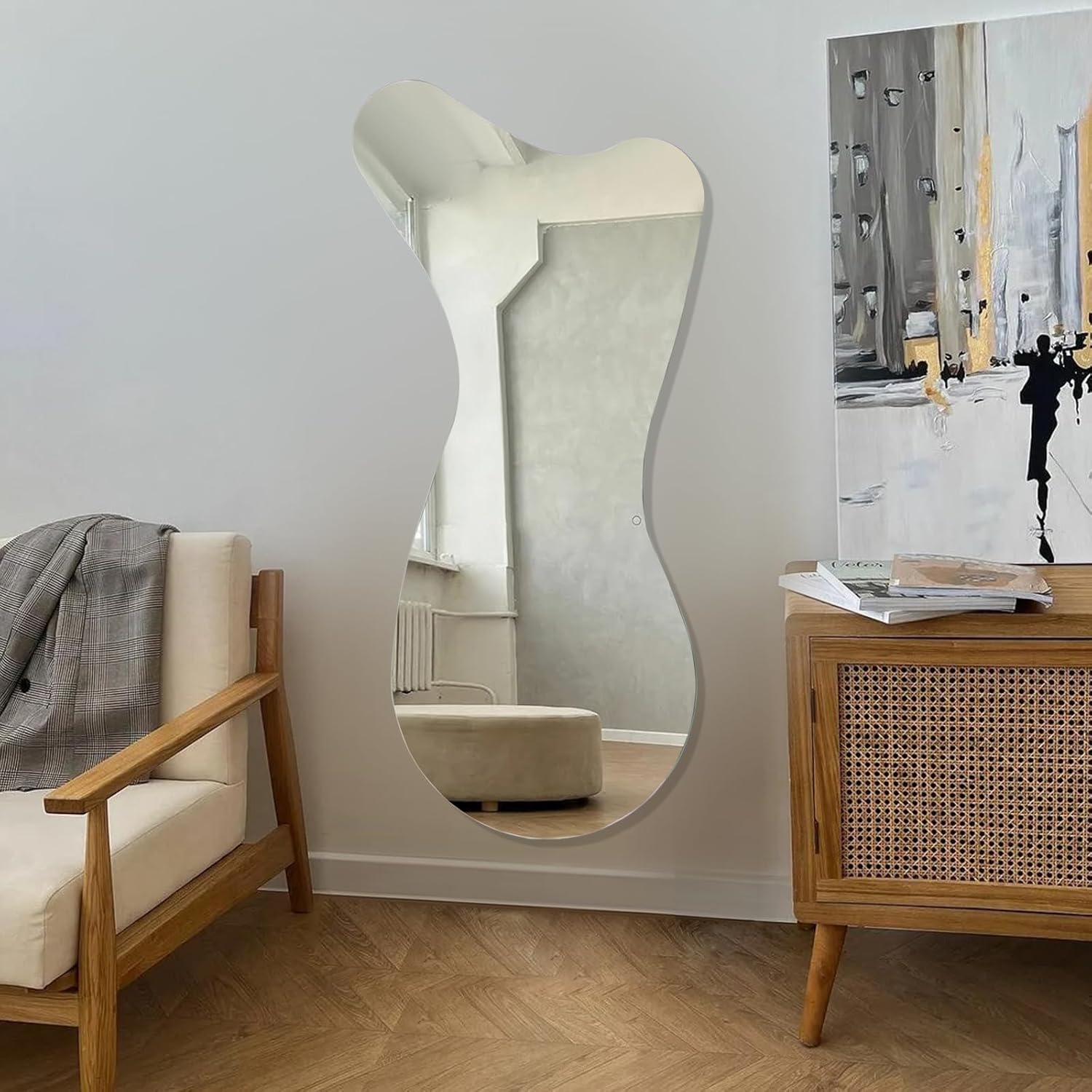 BST FURNH Whale Mirror 44X21 Inch Irregular Wall Mirror,Frameless Wall Mirror,Bedroom Living Room Bathroom Wall Mirror,Irregular Mirror image number 5