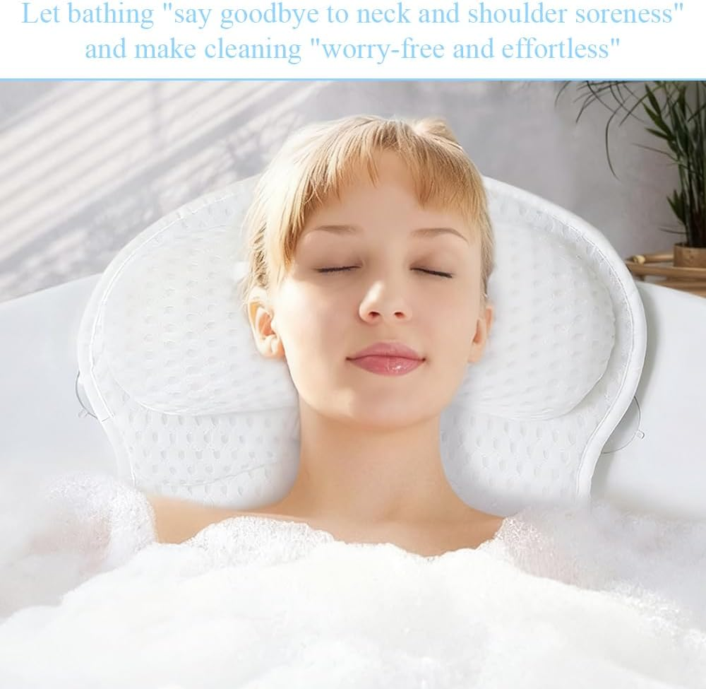 Bathtub Cushion,With Non-Slip Suction Cups,Machine Washable 4D Bath Pillow,Back Support Bath Pillow,Relaxing SPA Accessories,For Relieve Head,Shoulder,Neck Fatigue image number 5