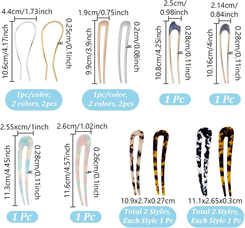 AHANDMAKER Pack of 12 U-Shaped Hair Pins, 12 Styles, French Hair Pins, Metal U Vintage Fork for Bride, Updo Bun Women, Girls, Hairstyle Hair Accessories, 98~118 X 20~44 X 2~3 Mm