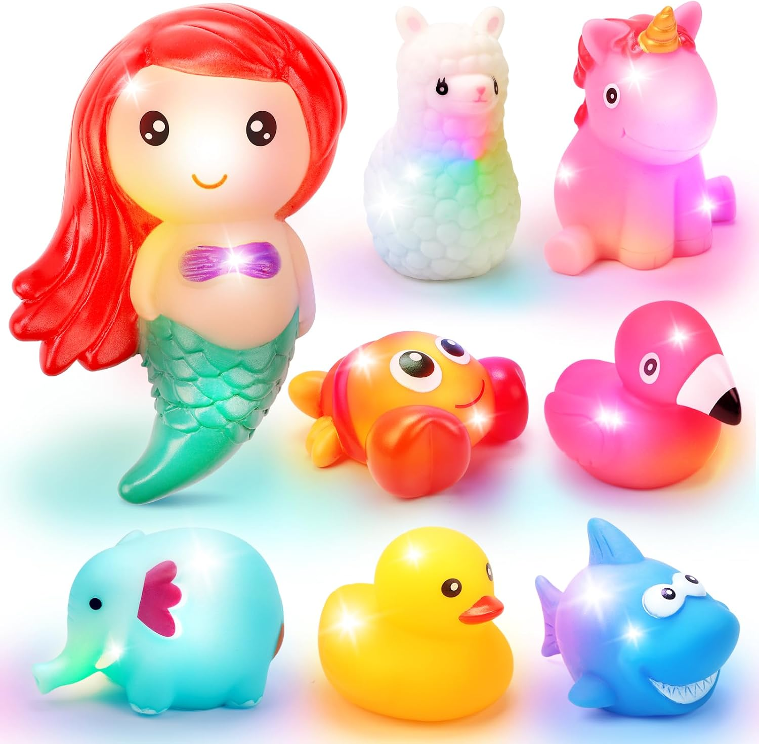 REMOKING 8Pcs Light up Bath Toys for Toddlers,Baby Flashing Colourful LED Bathtub Unicorn Mermaid Toy,Bathtime Floating Shower Set for Infant Kid Boys Girls,Pool Party Birthday Gifts for 6 Months+ image number 6