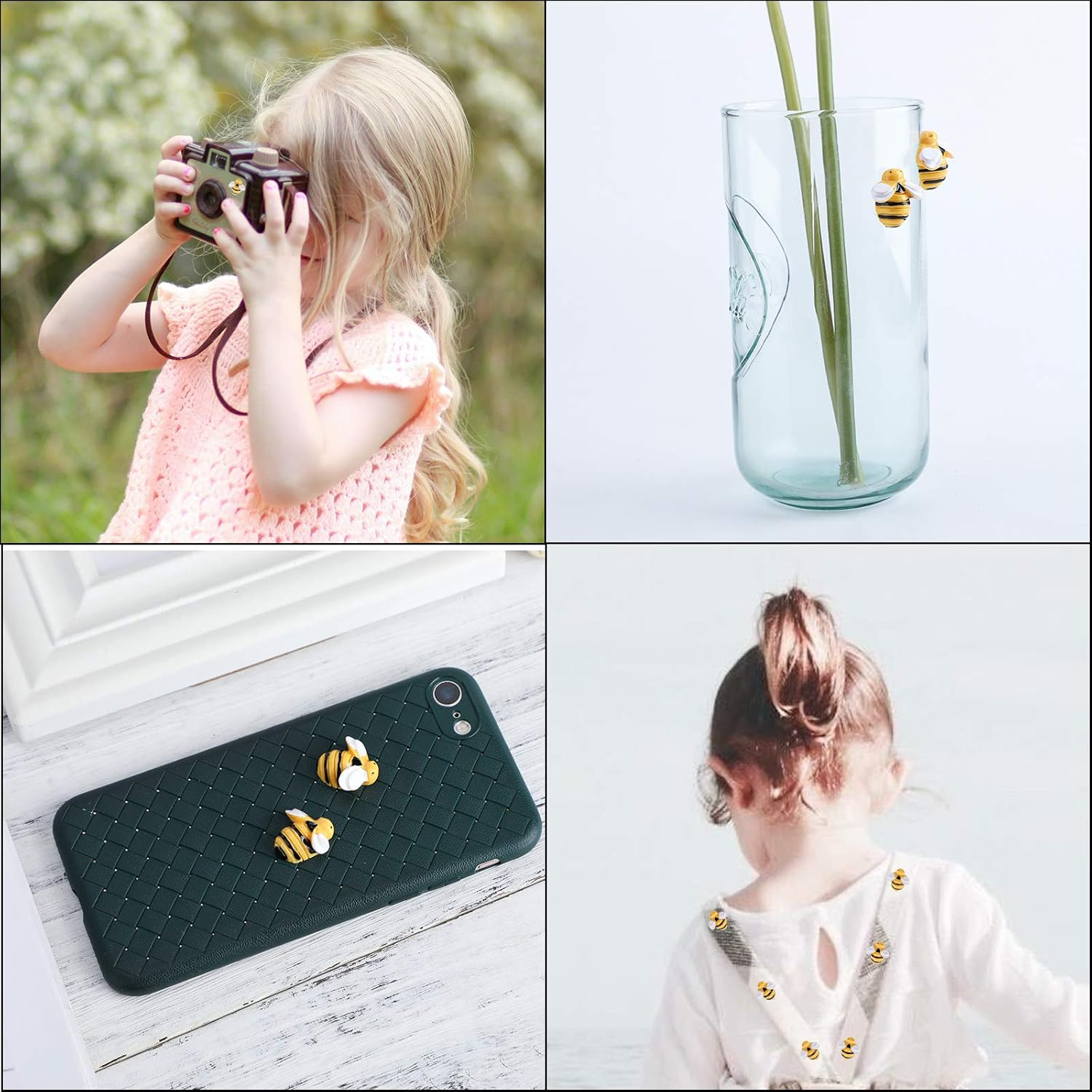 AIEX 50 Pieces 0.74 Inch Tiny Resin Bees Flatback Embellishment Bee Shaped Ornament with a Storage Box for DIY Craft Party Home Decor image number 6