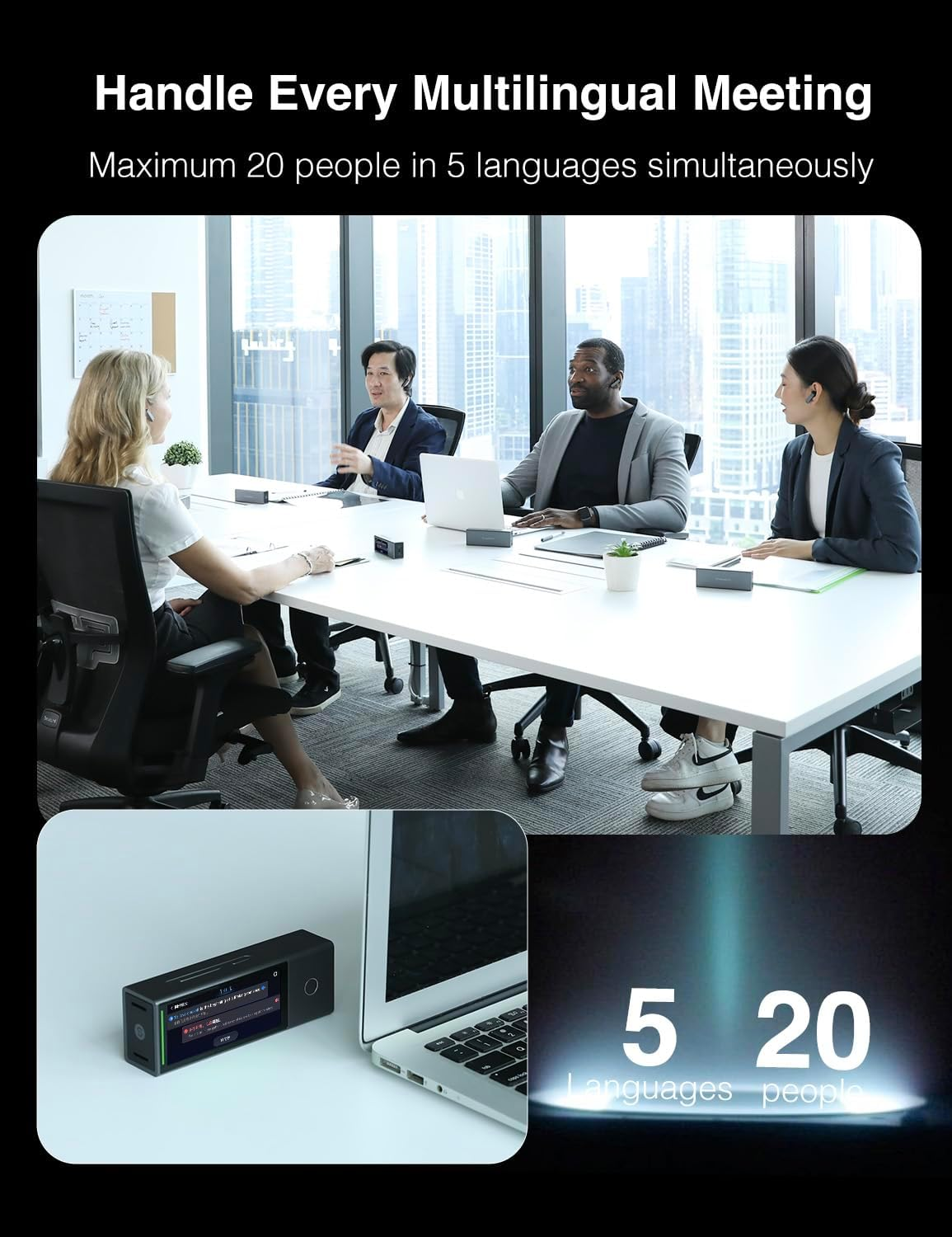 Timekettle X1 AI Interpreter Hub, Standalone Entity, 40-Language Two-Way Translator Earbuds, Simultaneous Translator Device for 20-Person Multilingual Meetings, Ideal for Business and K-12 Education