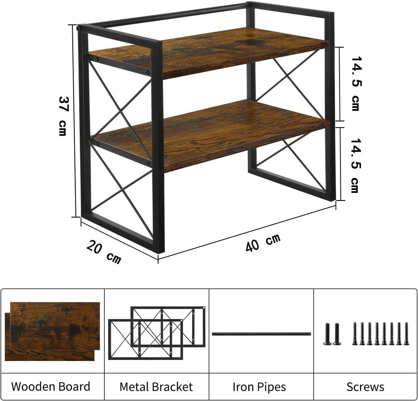 Desktop Shelf Organizer, 2 Tier Office Shelves, Wood Desk Organizer Storage Rack and Freestanding Display Shelf for Office, Dormitory, Home (Retro) image number 3