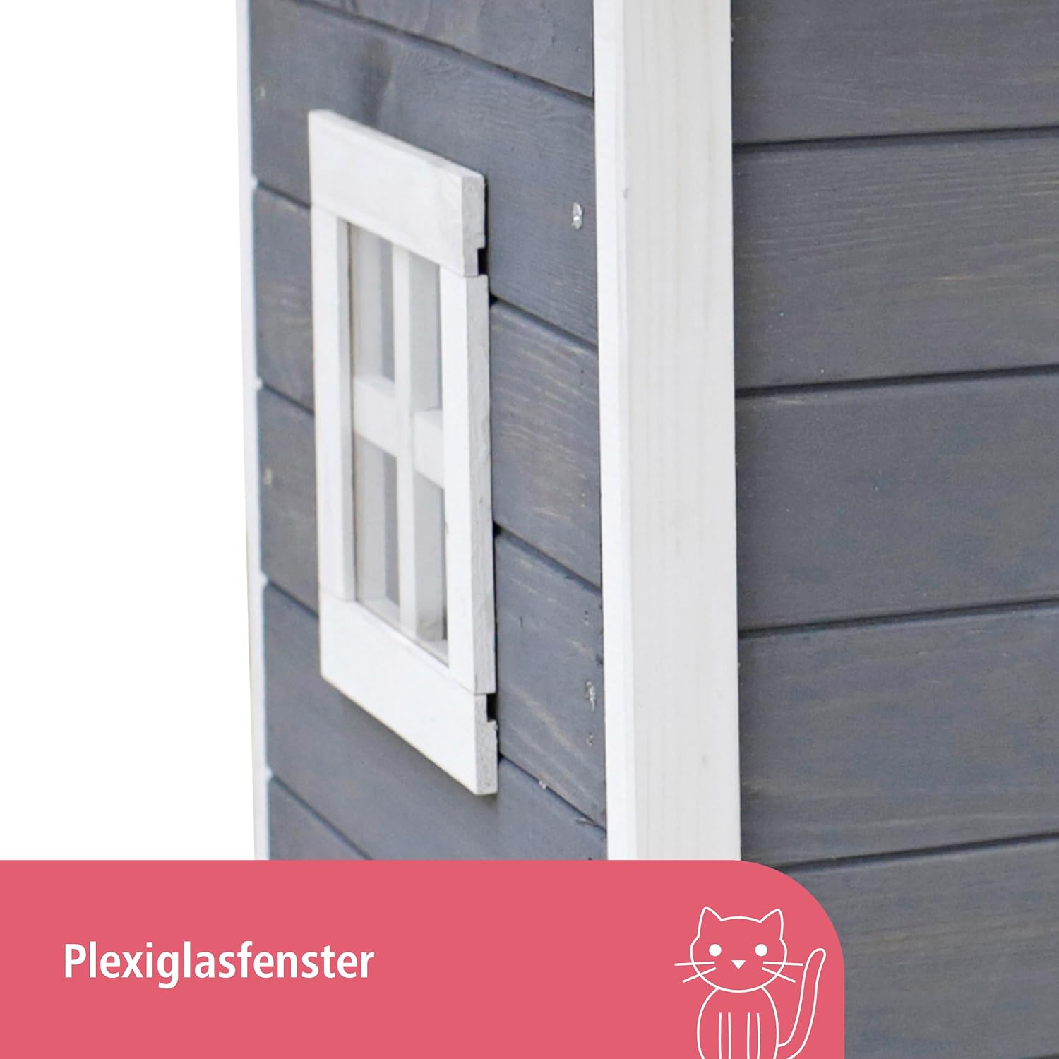 Kerbl Rustica 80991 Cat House Wooden White/Grey Swing Door with Slats, Plexiglass Window, Height-Adjustable Plastic Feet, Cat Villa image number 1