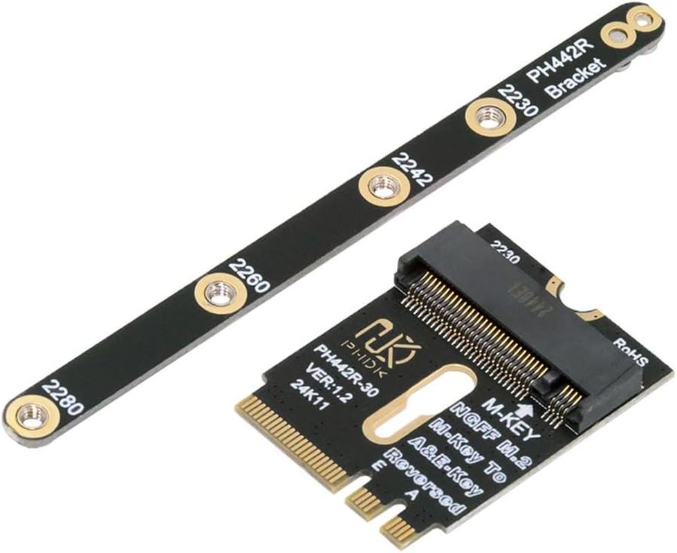 Xiwai PCI-E 4.0 NGFF 2230 A+E-Key Male to M-Key Female NVME Extension Adapter with Bracket for SSD 2280 Laptop Mainboard