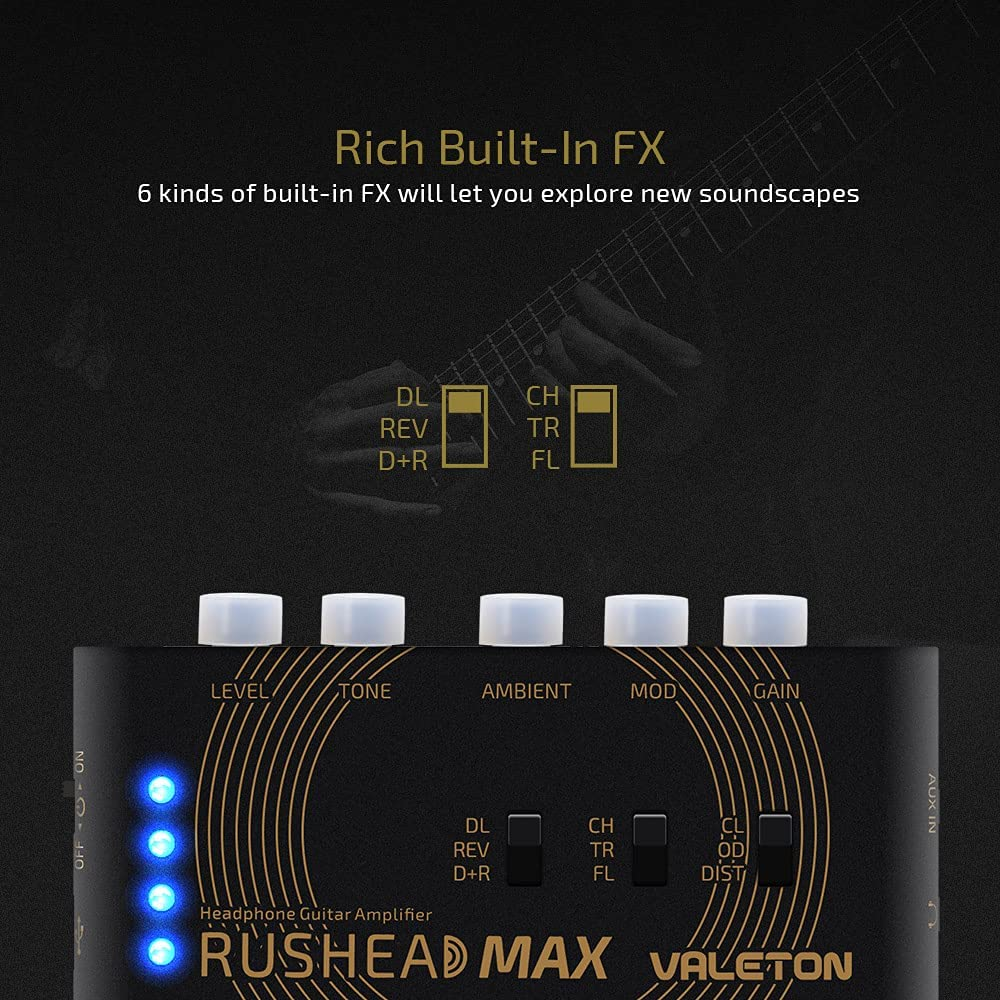 Valeton Rushead Max USB Chargable Portable Pocket Guitar Bass Headphone Amp Carry-On Bedroom Plug-In Multi-Effects image number 3