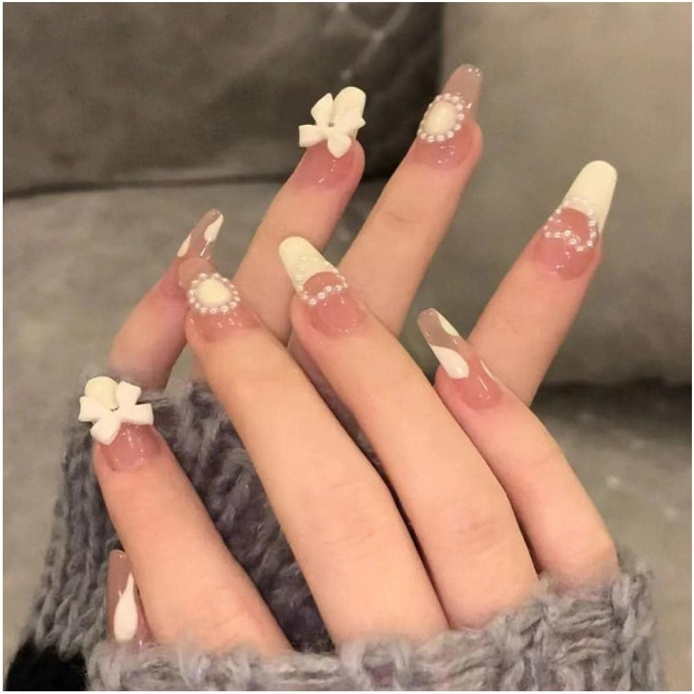 Fake Nail 24Pcs Rose Gold Design False Nails Artificial Acrylic Nail Tips Press on Nails Detachable Fake Nails Full Cover Coffin Nails Women False Nails