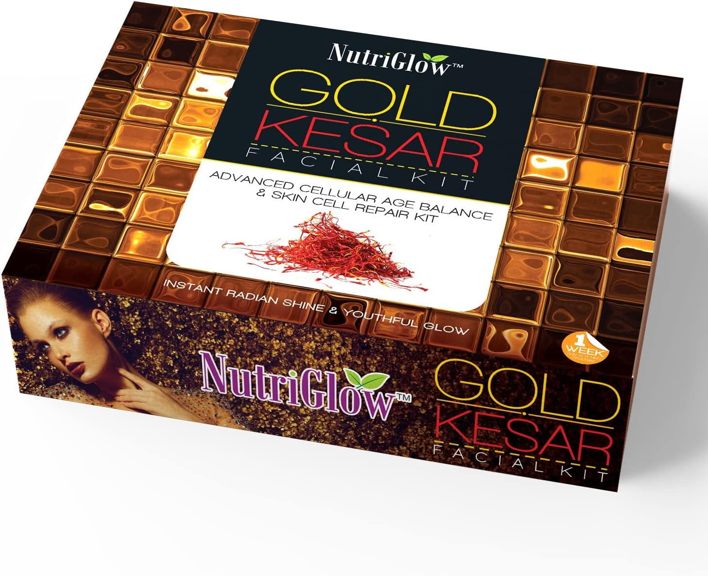 Nutriglow Gold Kesar Facial Kit for Women| 6-Pieces Skin Care/Skin Cleanup Set | Prevents from anti Aging| 250G + 10Ml image number 3