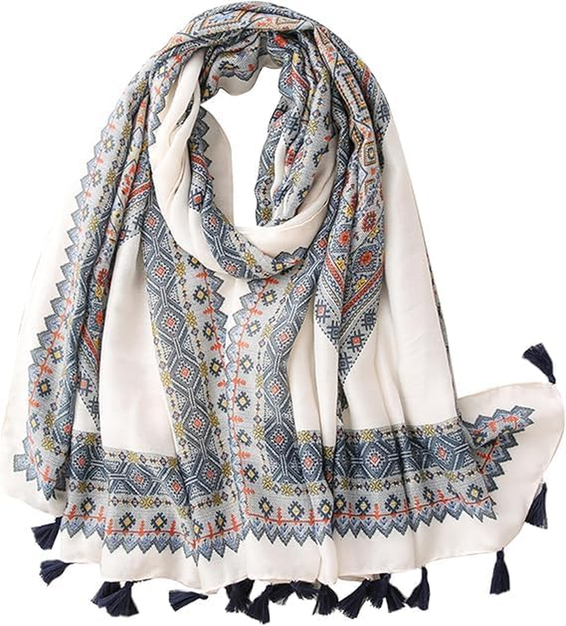 Boho Scarf for Women Lightweight Floral Printed - All Season Soft Fashion Shawl Wrap, Versatile for Dresses, Coats, Beach Cover-Up,Multipurpose and Gift Ideas image number 2