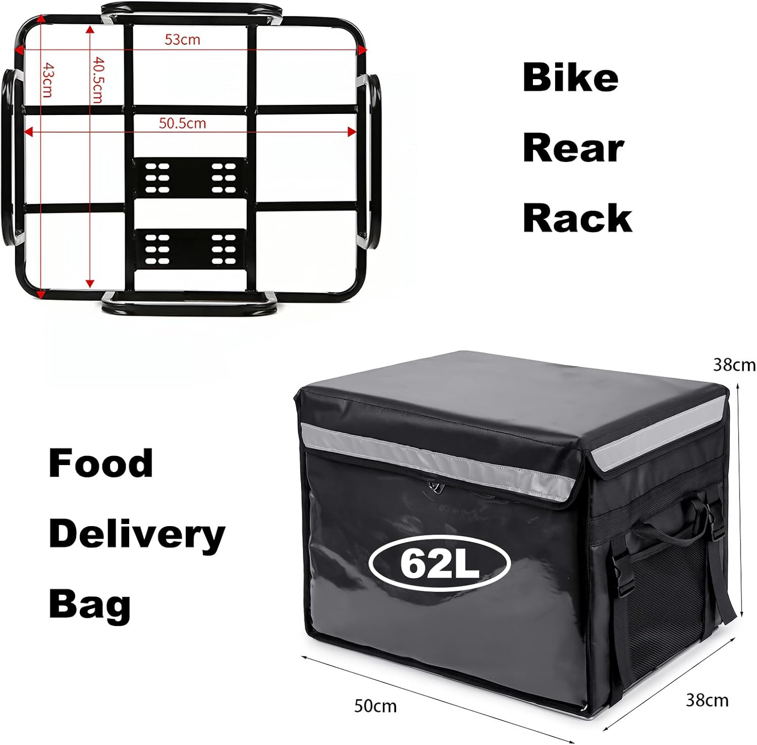 Kitchess Commercial Thermal Insulated Food Delivery Bag with Bike Rear Rack, 62L Large Pizza Delivery Bag with Divider & Cup Holder, Fit for Uber-Eats, Doordash, Pizza, 50X38X38Cm image number 6