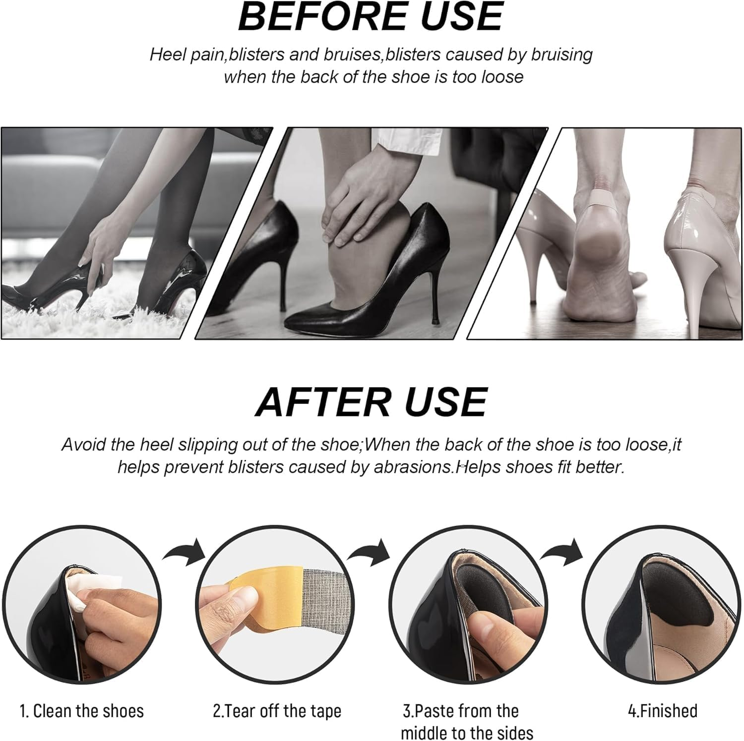 Snugs Heel Grips for Loose Shoes - 4 Pairs Cushion Pads Prevent Slipping & Blisters, Improve Fit & Comfort for Men/Women image number 2