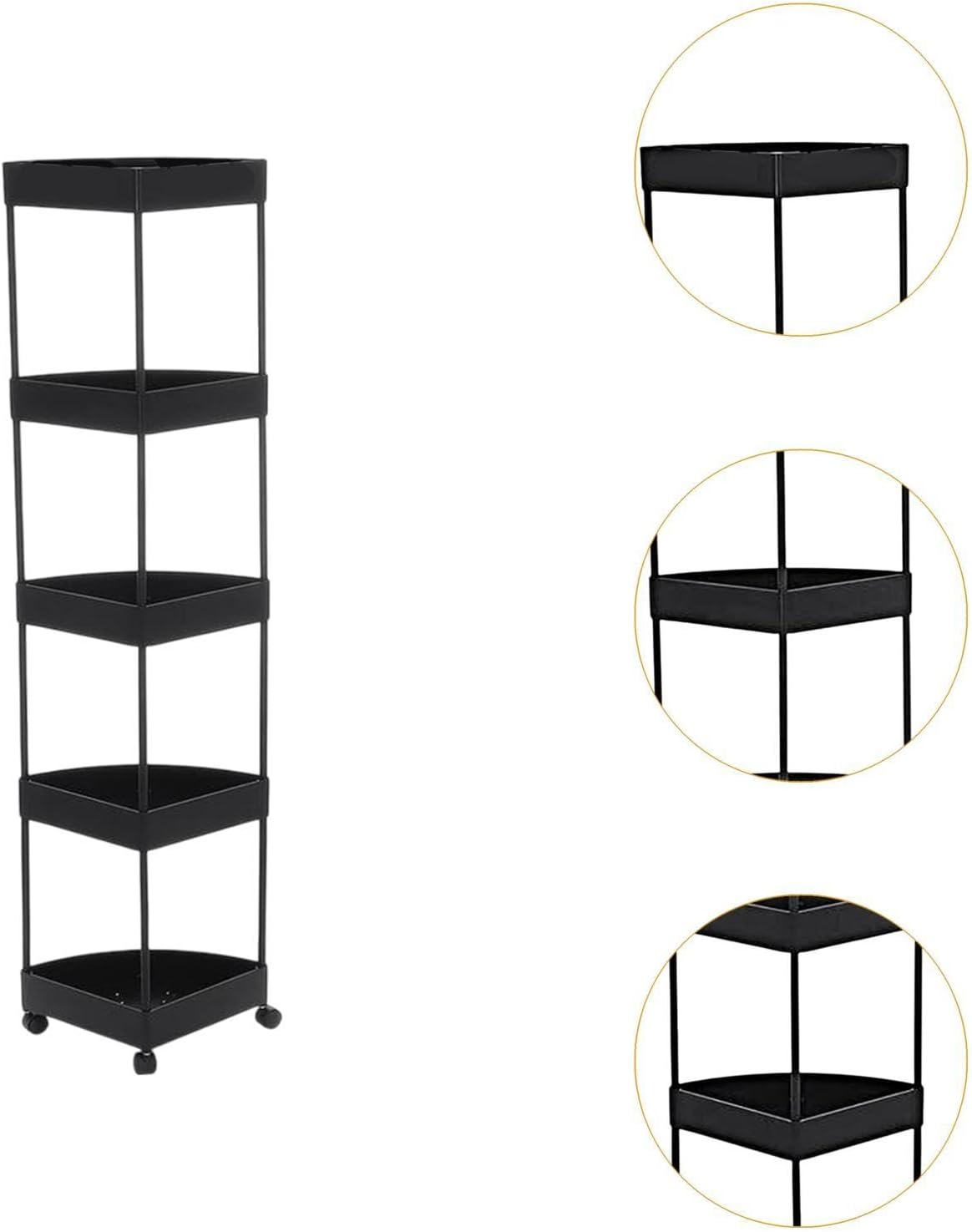 Yuksok Floor Corner Shelf Floor Standing with Wheels Large Capacity Drain Basket Shelving for Bathroom Kitchen Shower Organizer Rack, 5 Tier Black - 4 Tier White image number 4