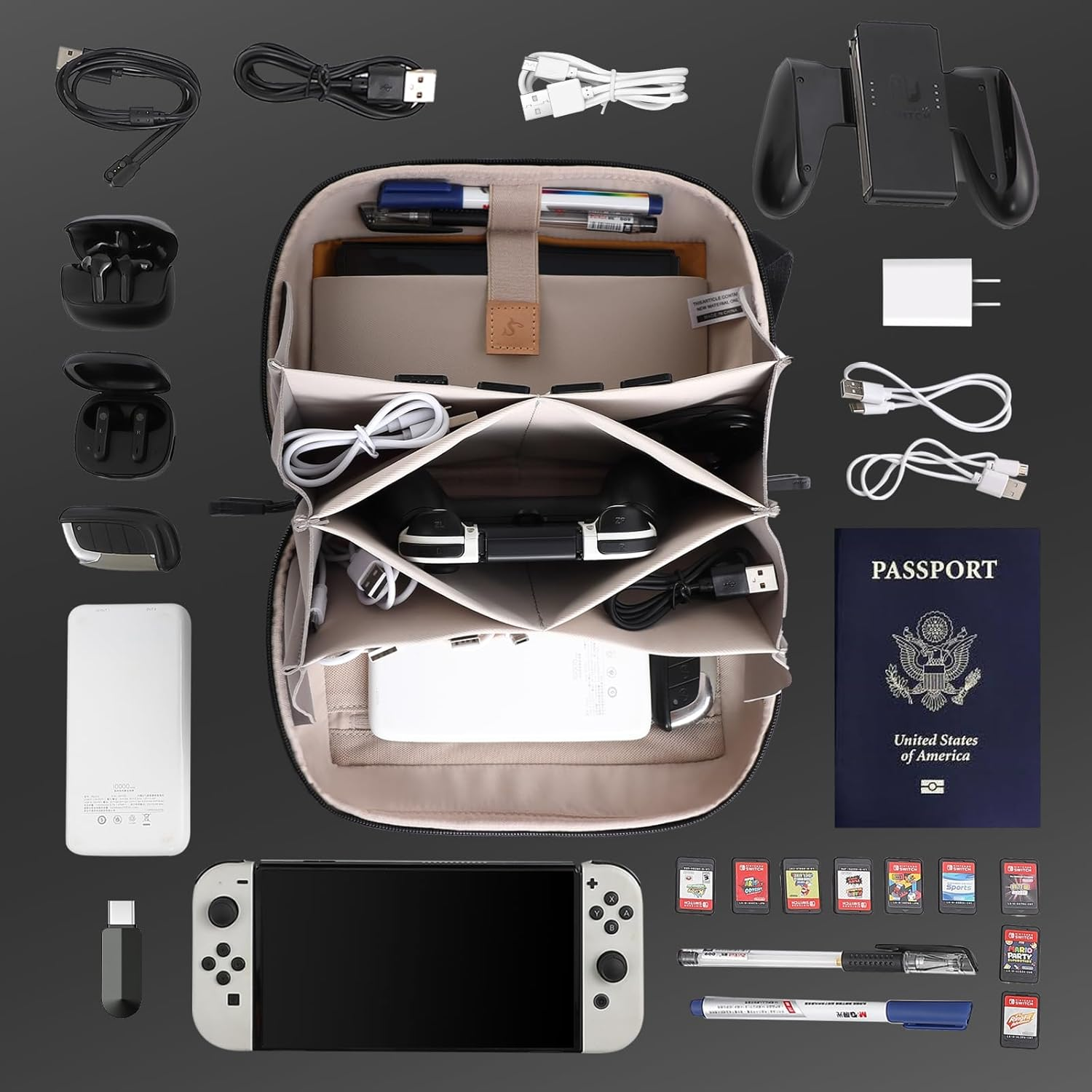 SIMTOP Cable Organiser Bag Small, Waterproof Cable Organiser Travel Electronic Bag Organiser on the Go for USB Charging Cable Mouse Charger Mobile Phone Accessories Power Bank Storage Cable Bag image number 6