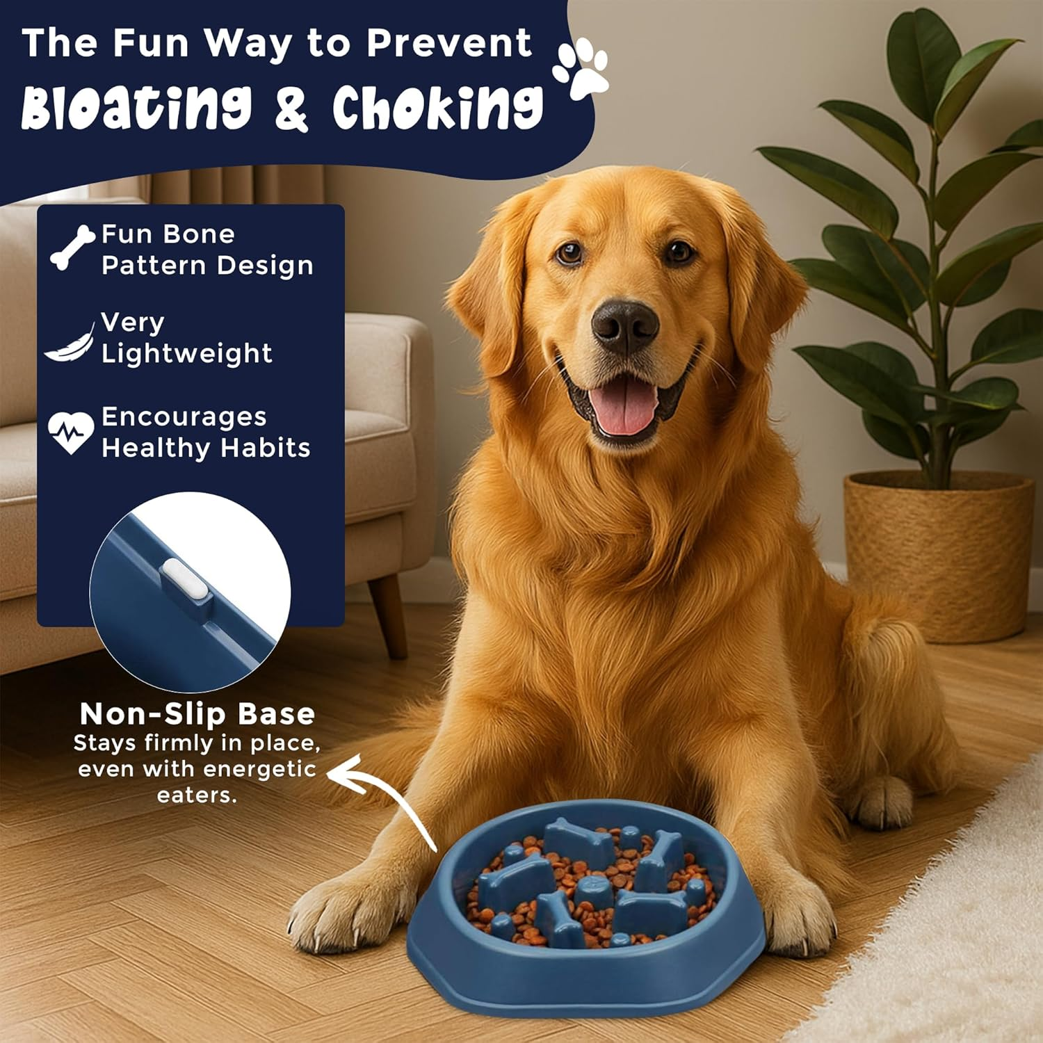 Slow Feeder Dog Bowl for Small, Medium & Large Dogs &ndash; Maze Design Encourages Slow Eating & Healthy Digestion &ndash; Non-Slip, Easy to Clean, Food-Grade PP Material &ndash; Blue image number 5