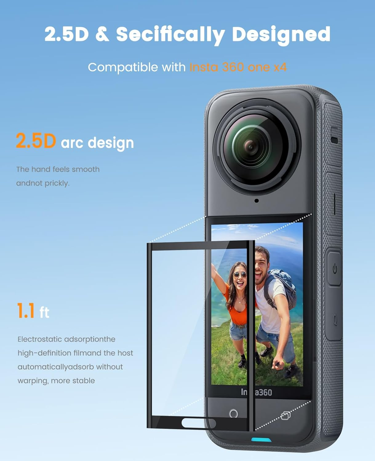 Yeavoic Screen Protector for Insta 360 X4 Screen Protector, Hardened, Pack of 2 Camera Accessories for Insta360 X4 Film, 9H Hardness, Glass, Scratch-Resistant image number 4