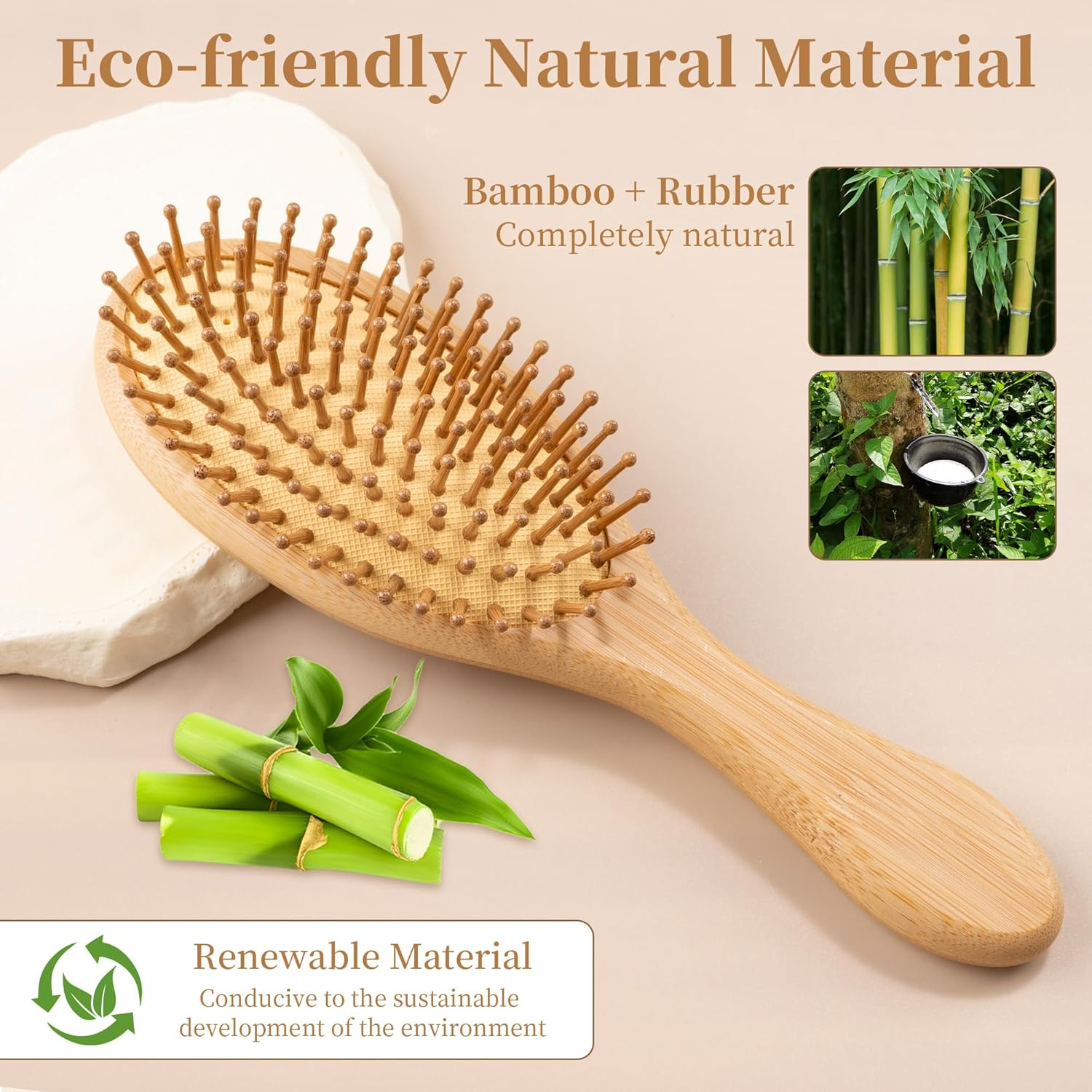 YUNAI Bamboo Paddle Wooden Hair Brush &ndash; Natural Bamboo Air Cushion Comb for Massaging Scalp, Reduce Frizz No Hair Tangle Large Oval Brush for Curly Hair image number 4