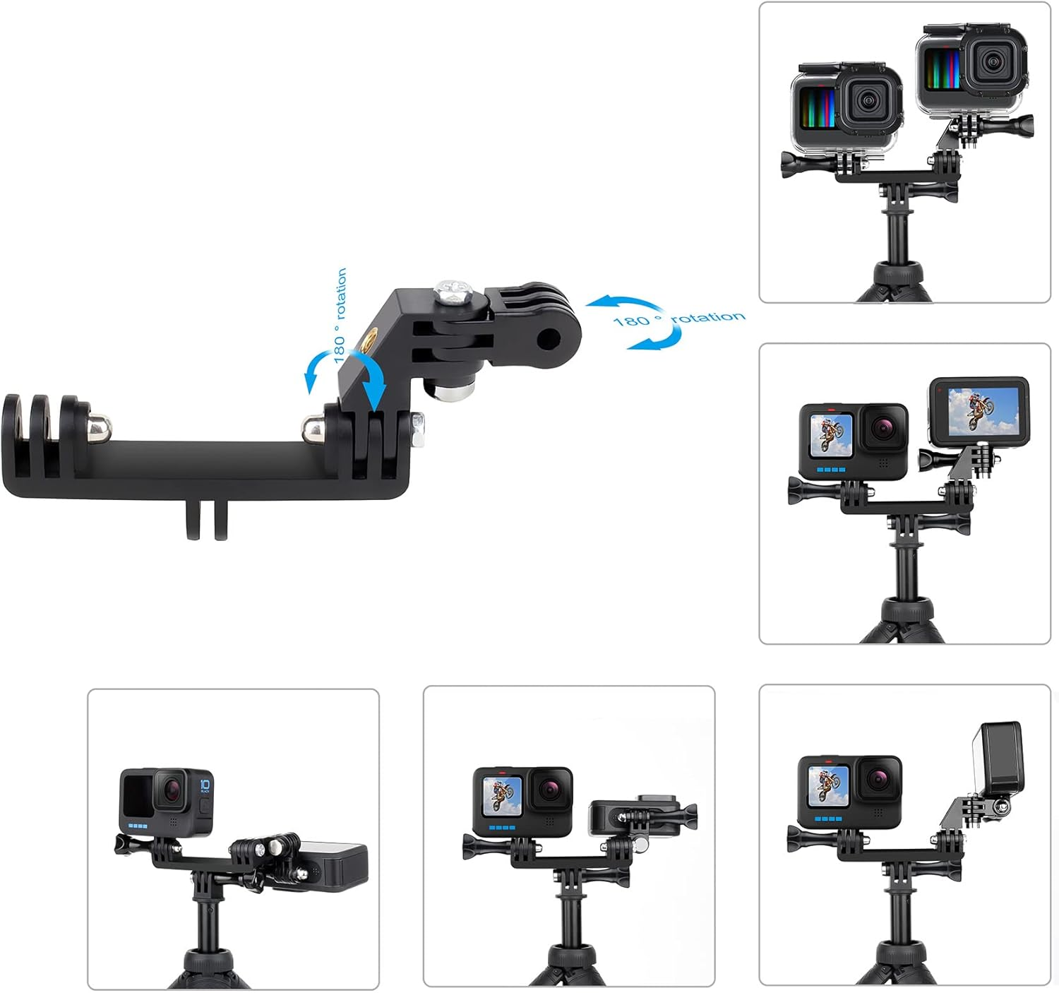 SOONSUN Dual Twin Mount with 90&deg; Direction Elbow Adapter for Gopro Hero 13 12 11 10 9 8 7 6 5 4 3 2, Session, Dual Mount Bracket Accessories for Action Camera - Cold Shoe Mount + Tripid Adapter Kit image number 4