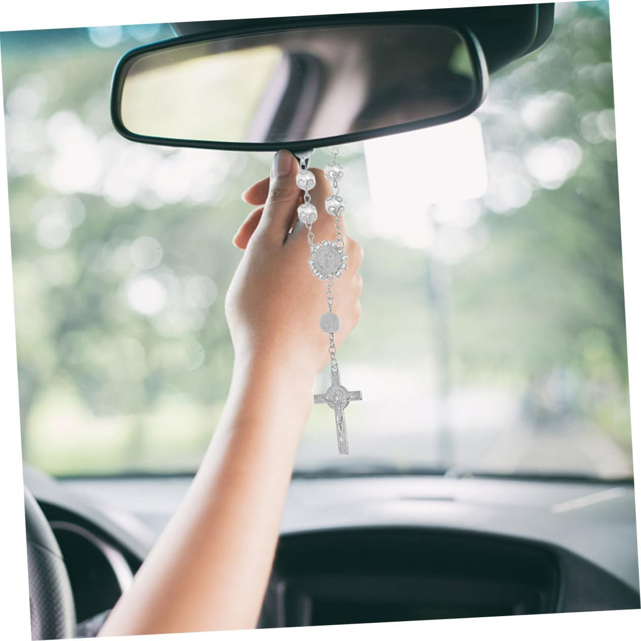 GRIRIW 2Pcs Cross Ornaments Mirror Accessories Pendant Accessories Decoration Kit Accessories Pendant Tilt Candles Decoration Bracket Cup Candles Car Ornaments Silver Aluminum Alloy image number 1