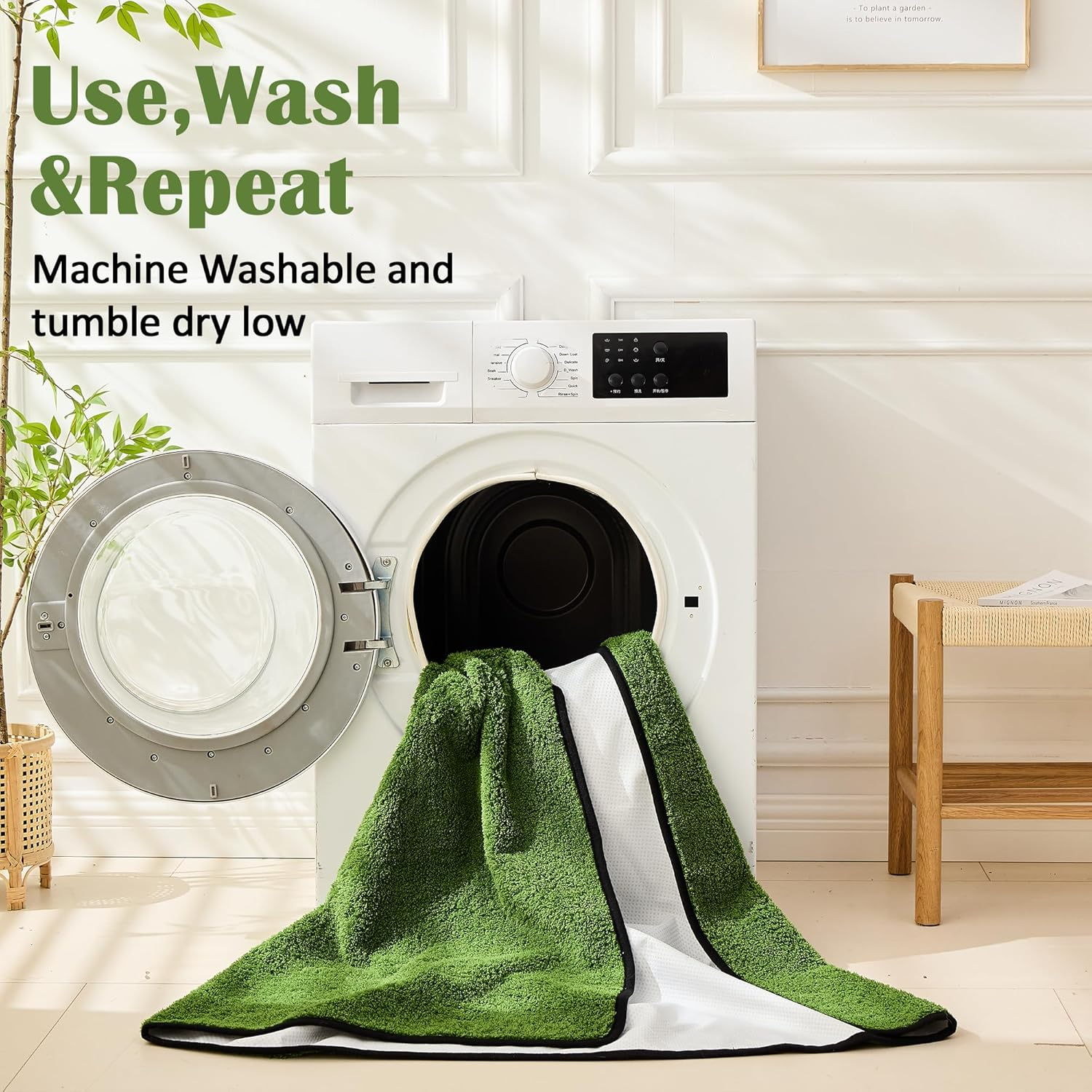 Qeils Washable Pee Pads for Dogs, 2 Pack Super Absorbent Reusable Puppy Pads with Green Long Wool for Potty Training, Floor, Couch, Bed, and Crate,24"X 36" image number 6