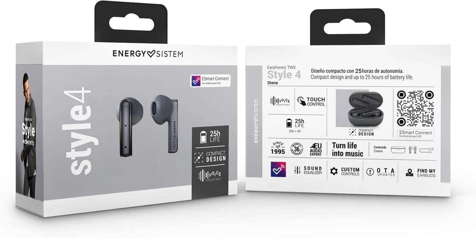 Energy Sistem Earphones True Wireless Style 4 Stone (True Wireless Stereo, Compact Design, Long Battery Life, App Tuya) - Grey - Gray image number 6