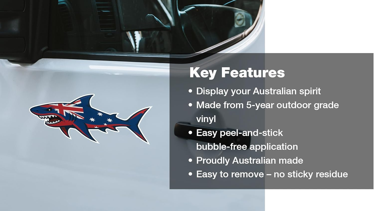 Australian Flag Shark Decal Stickers &ndash; Pair of 20Cm Vinyl Car Stickers | Weatherproof, Bubble-Free, Easy Peel & Stick | Aussie Flag Shark Design for Cars, Utes, Toolboxes, Windows & More image number 4