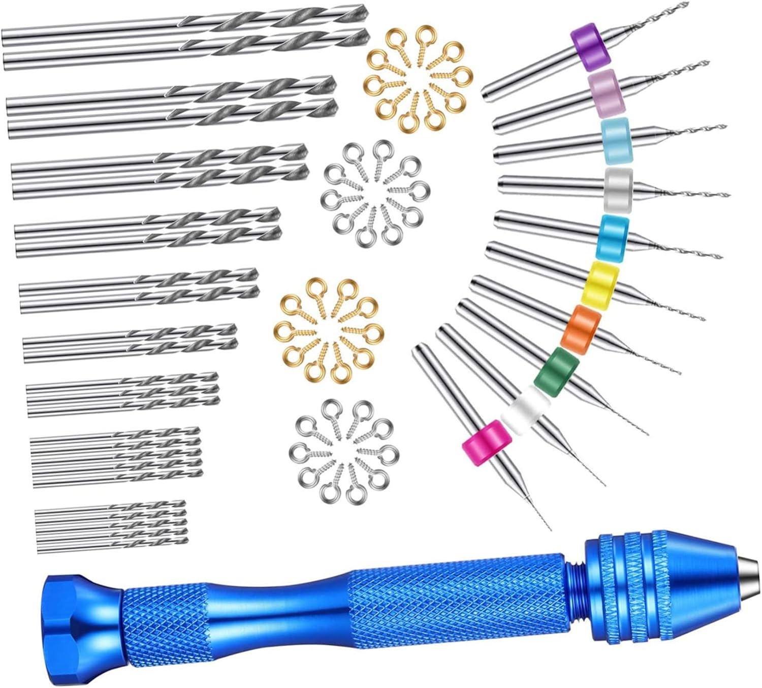 HOMSFOU 76Pcs Hand Drill Set Pin Vice Mini Drill Bits for Woodworking Electronics Assembly Model Making Lightweight and Portable image number 1